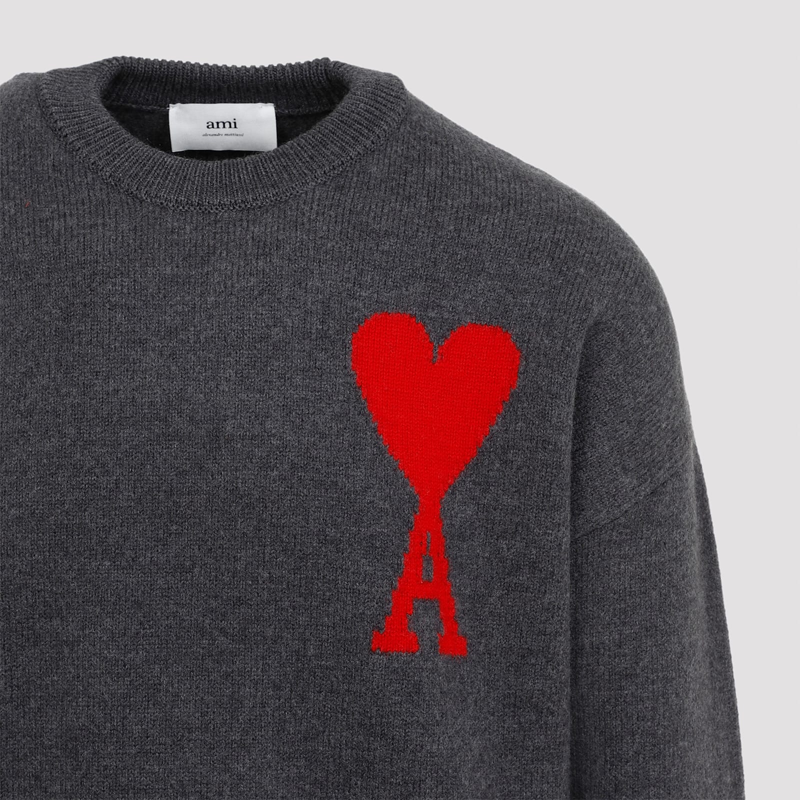 Shop Ami Alexandre Mattiussi Adc Crewneck Sweater In Grey Red