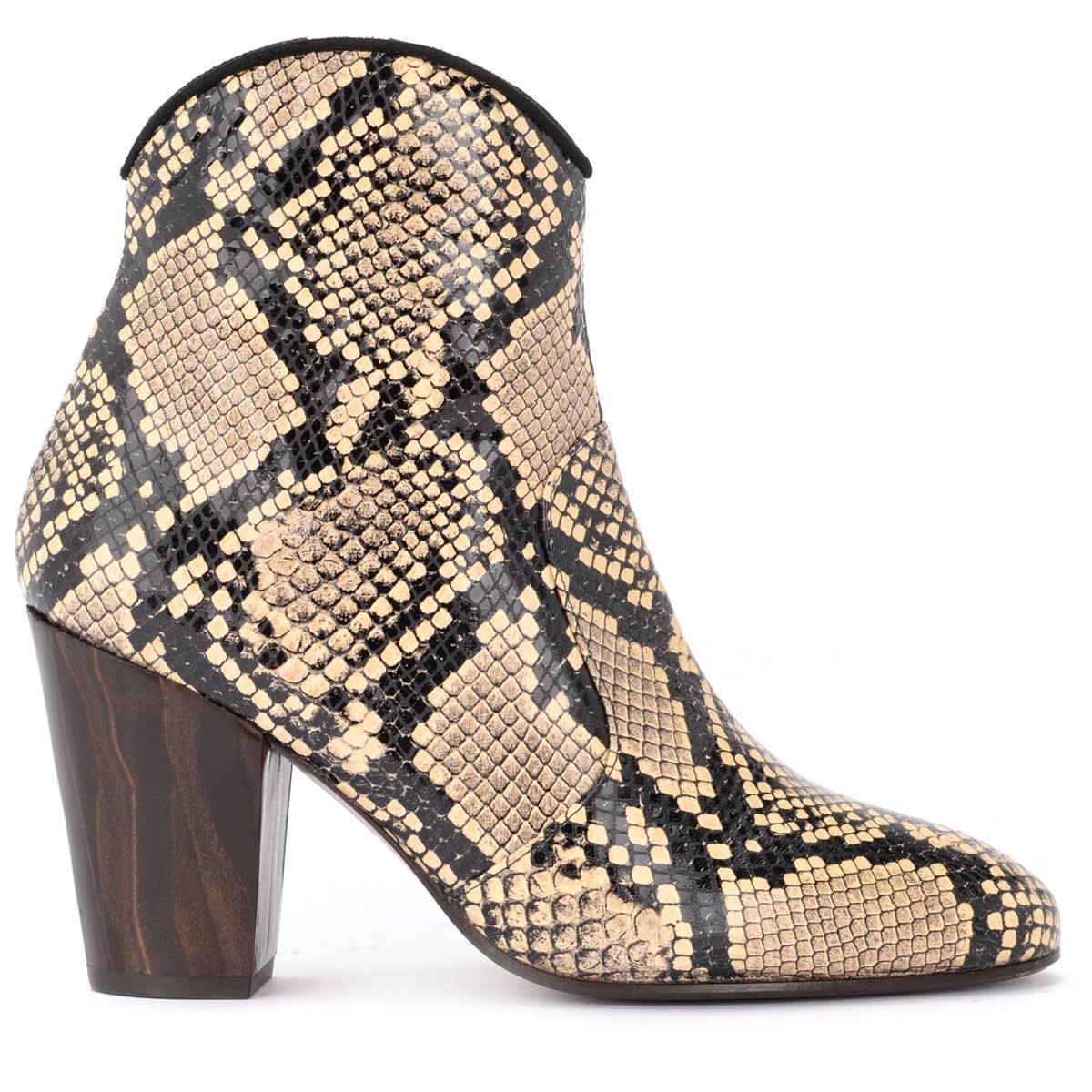 Chie Mihara Texan Ankle Boot Model In Python Printed Leather In Beige