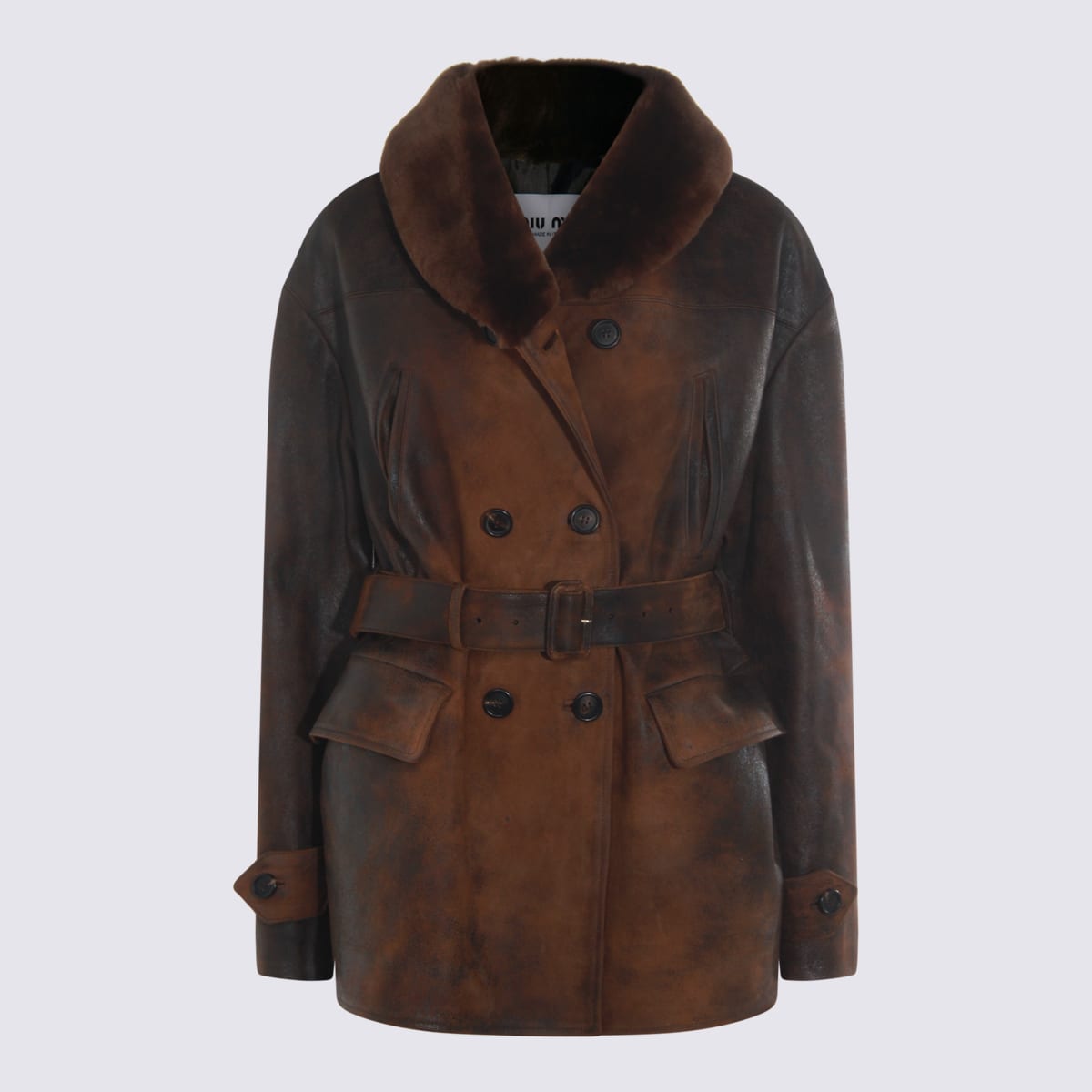 Miu Miu Brown Leather Jacket In Brown
