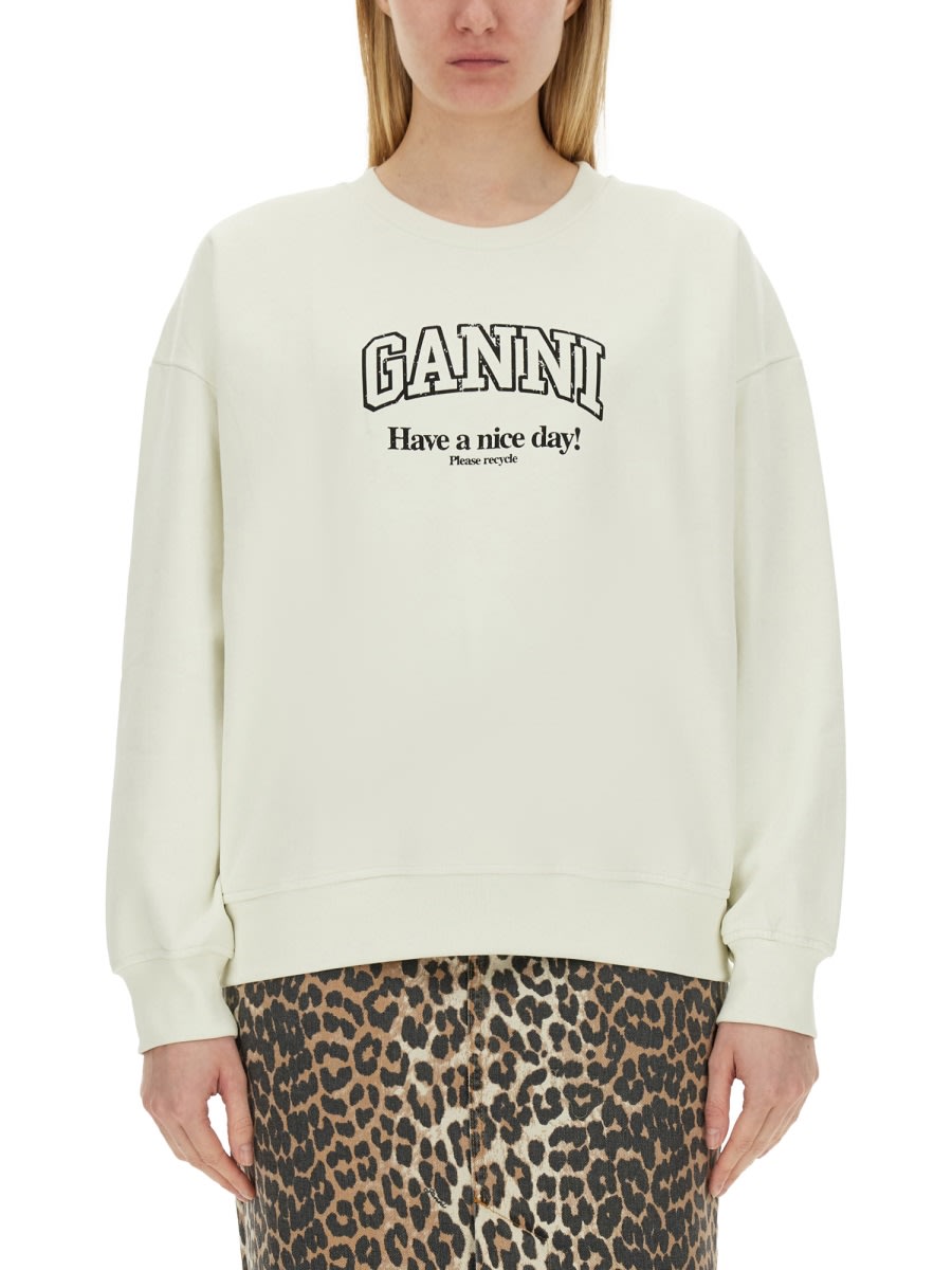 Shop Ganni Sweatshirt With Logo In Beige