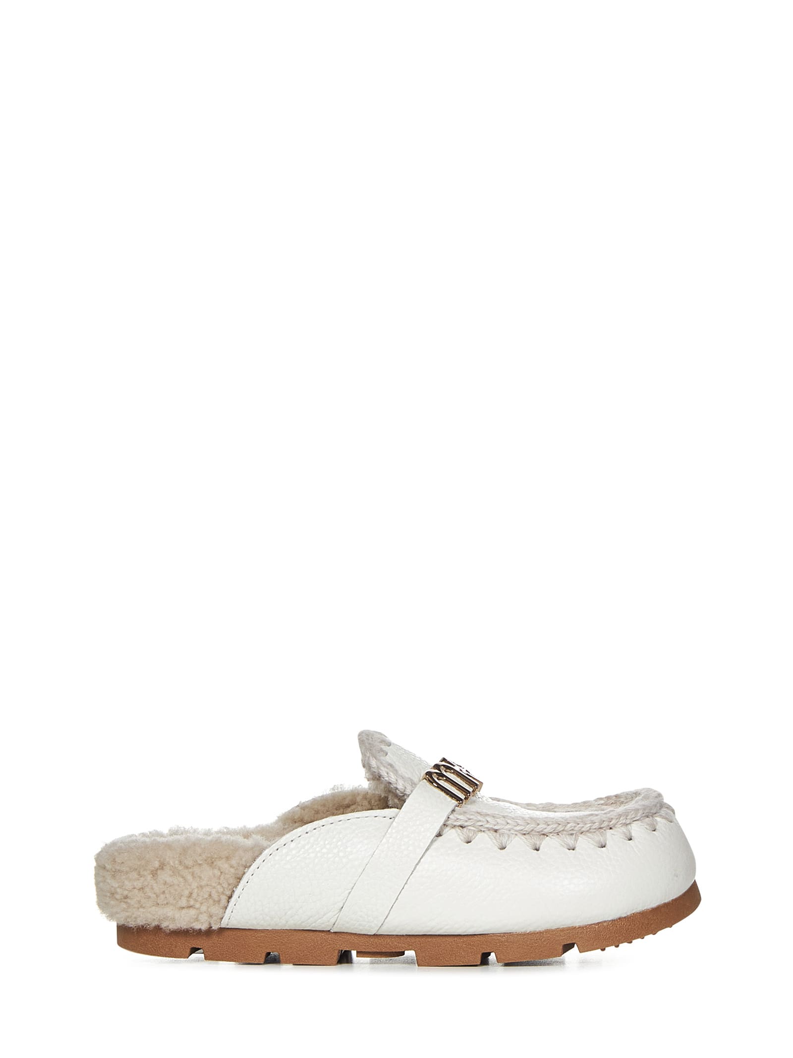 Mou Waxi White Cowskin Sliders In White