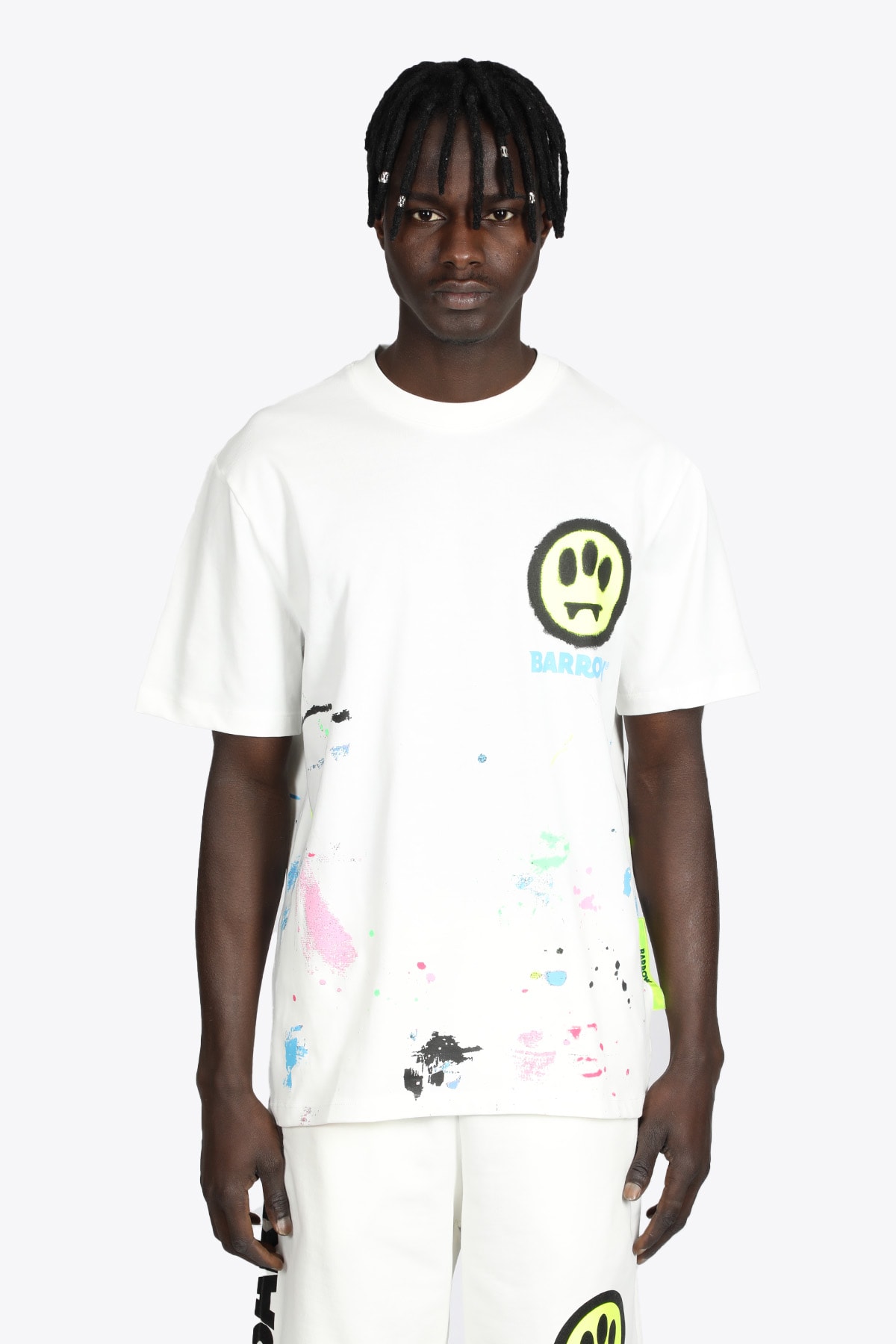Barrow T-shirt Jersey Unisex White cotton t-shirt with spray-paint and smile