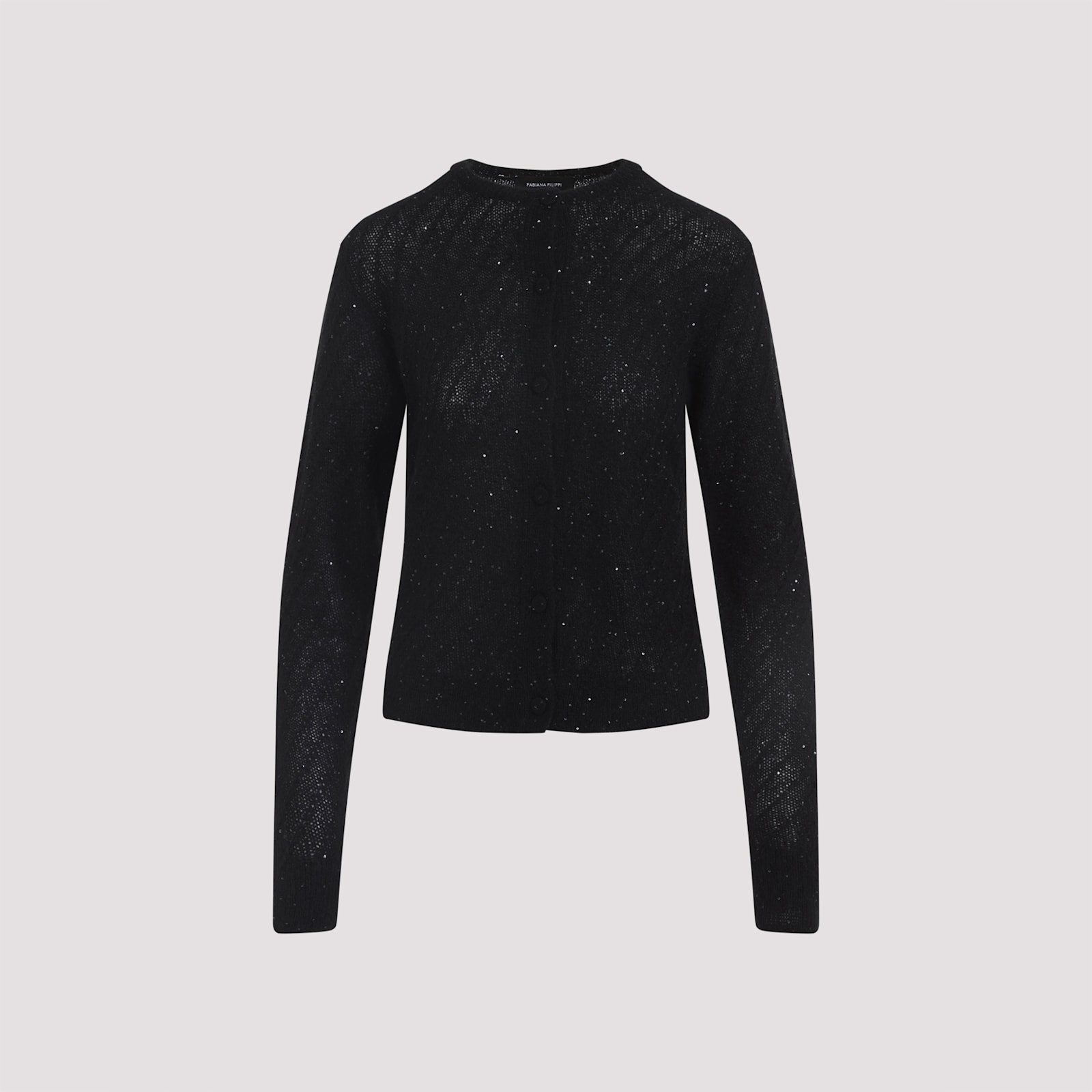 Fabiana Filippi Virgin Wool Cardigan Mini-sequins In Black