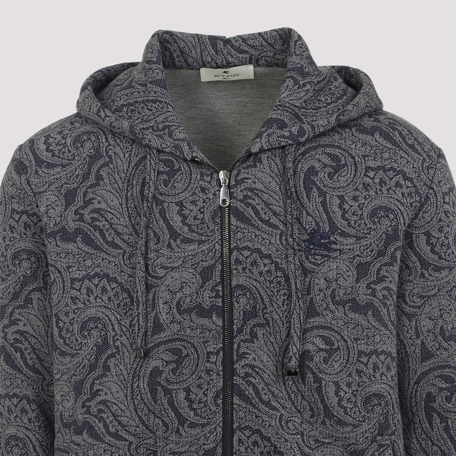 Etro Paisley Print Zip-up Hooded Sweatshirt In Gray