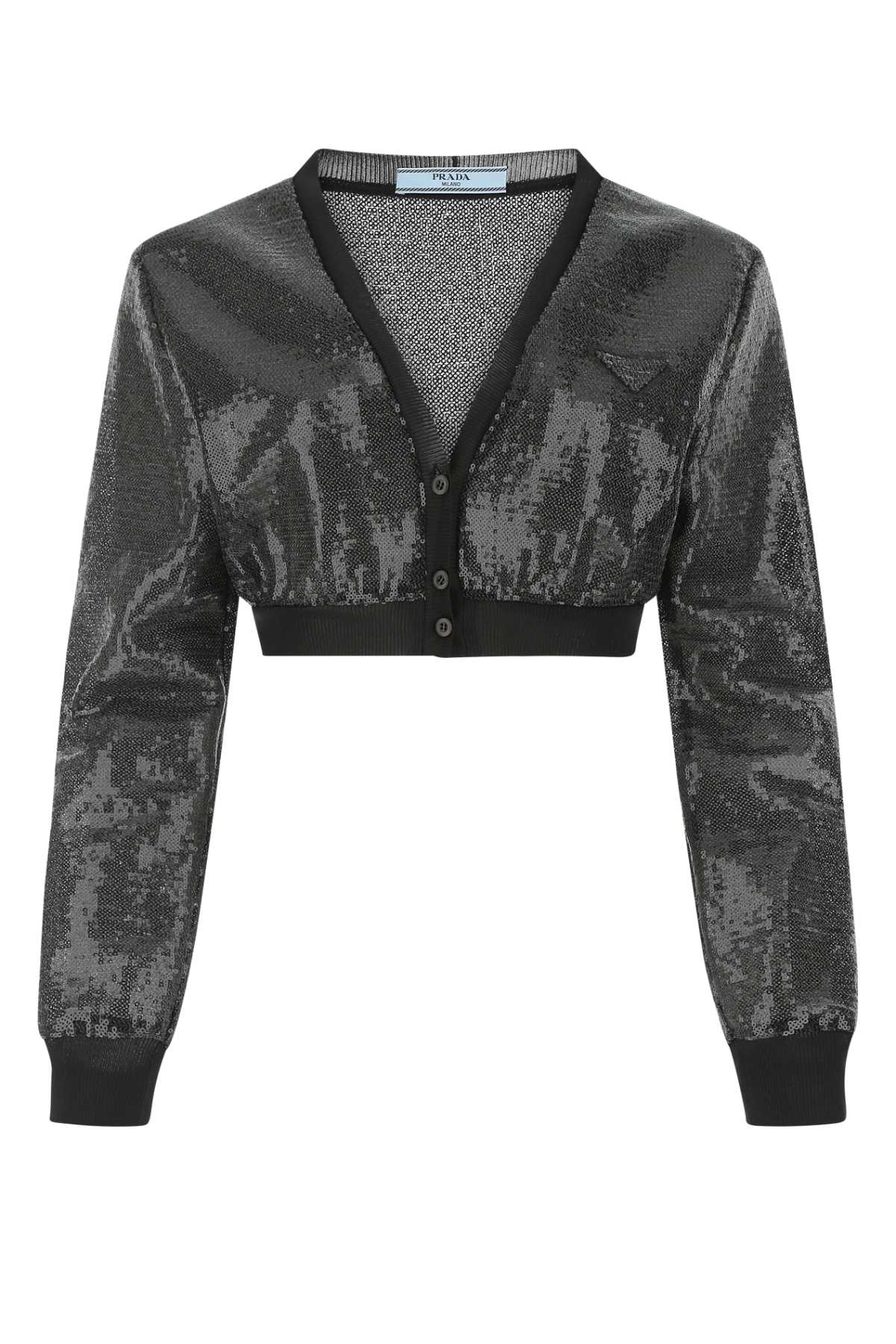 Shop Prada Black Sequins Cardigan In F0002