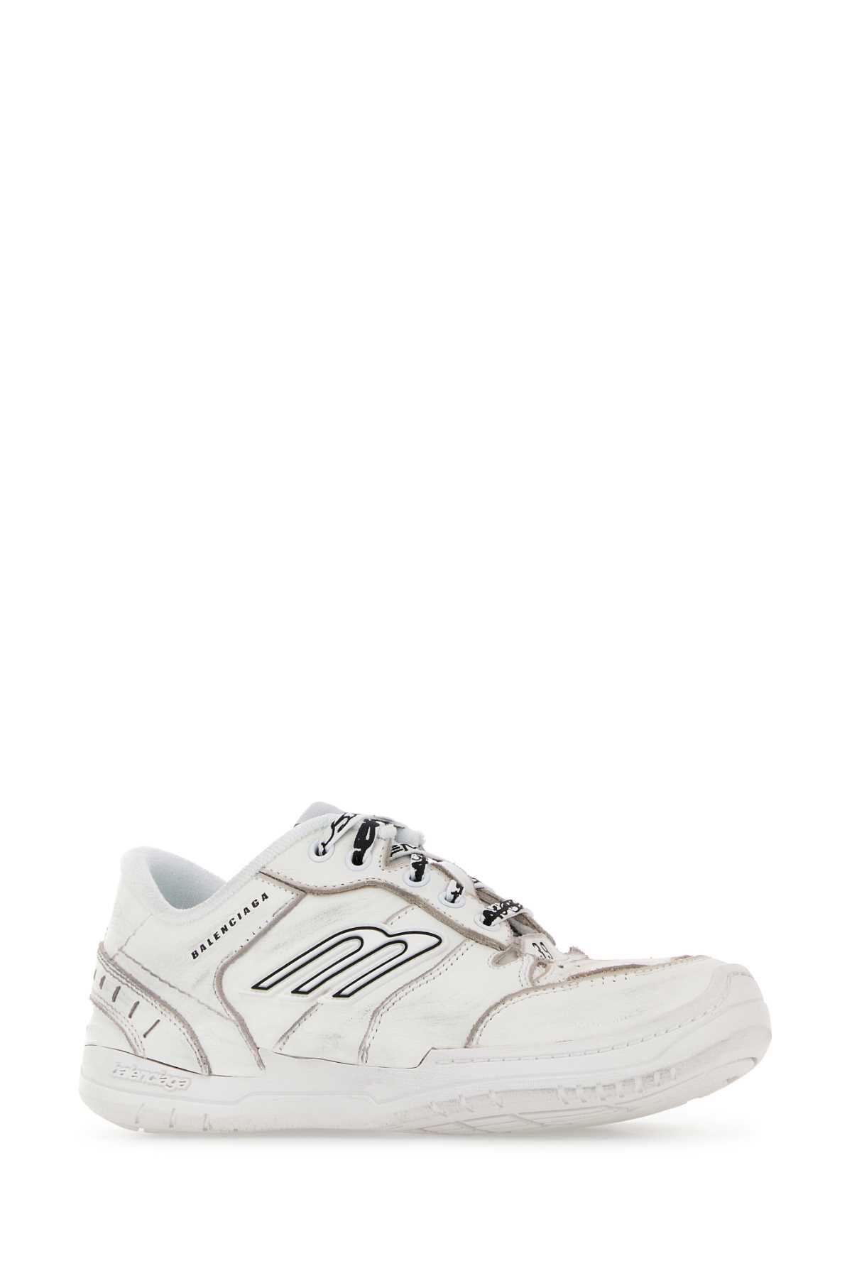 Balenciaga Hamptons 3b Sports Icon Leather Sneakers In White