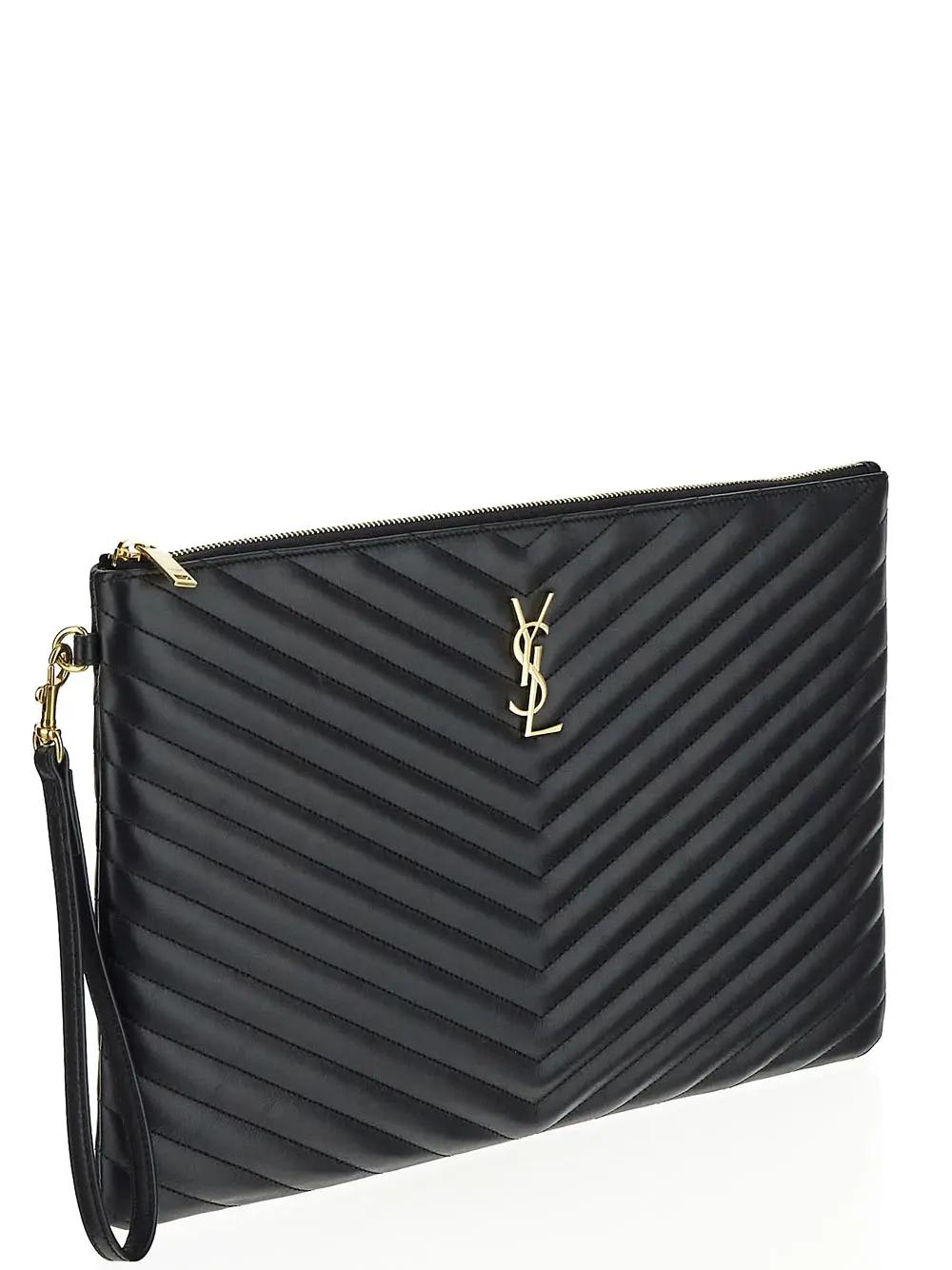 Shop Saint Laurent Cassandre Matelassé Document Holder In Quilted Leather In Black