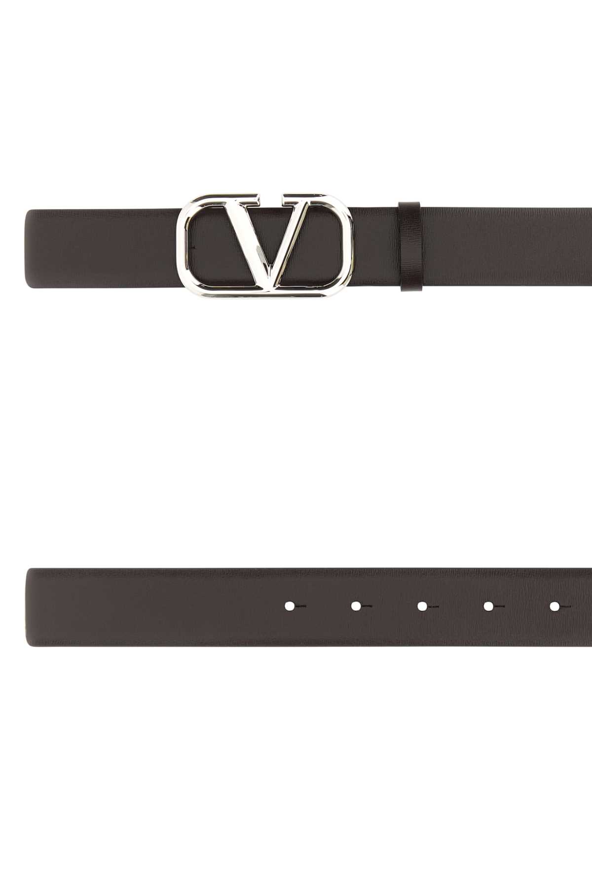 Shop Valentino Dark Brown Leather Vlogo Signature Belt In Bitterchocolatenero