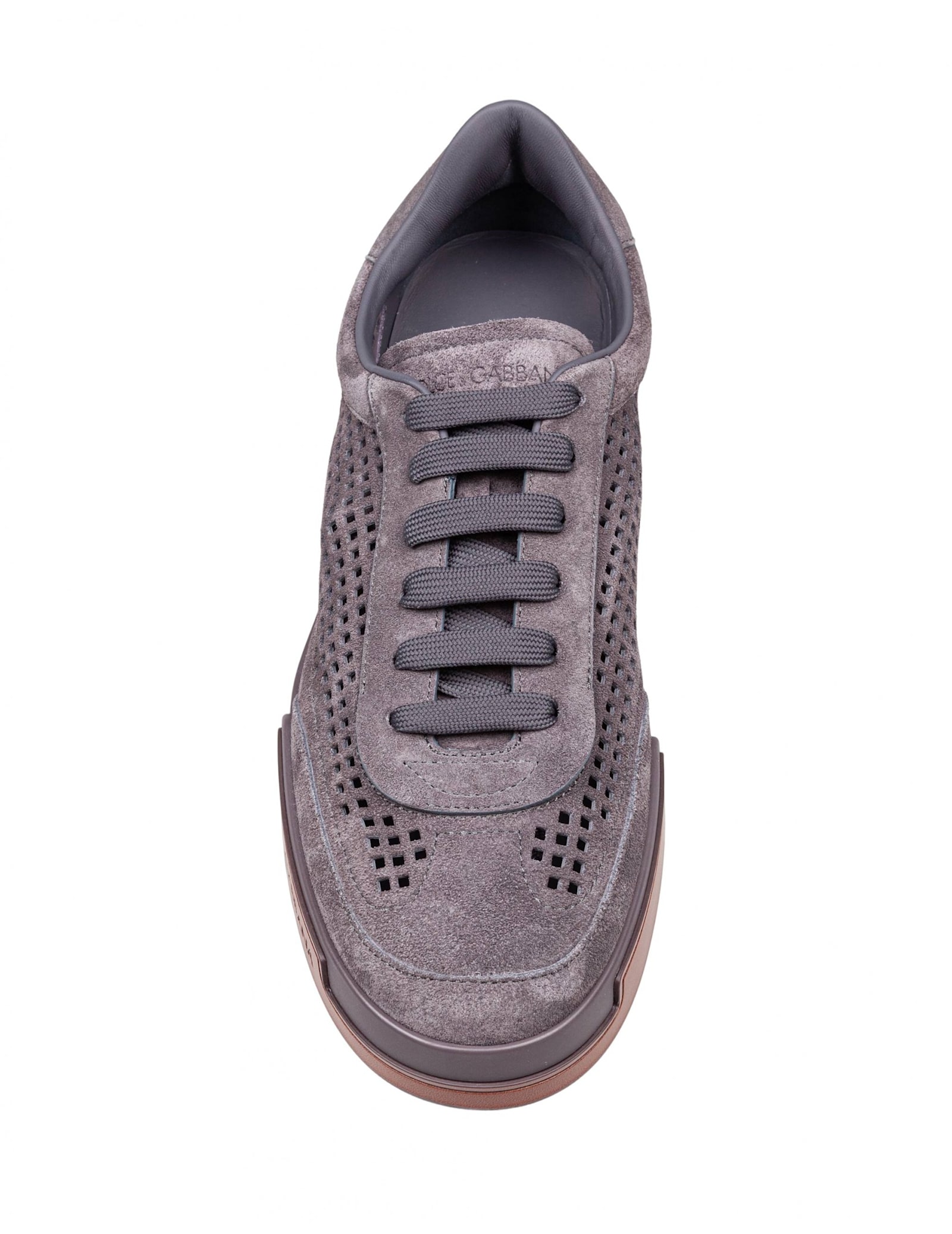 Dolce & Gabbana Portofino Yacht Perforated Distressed Suede Sneakers In Lead