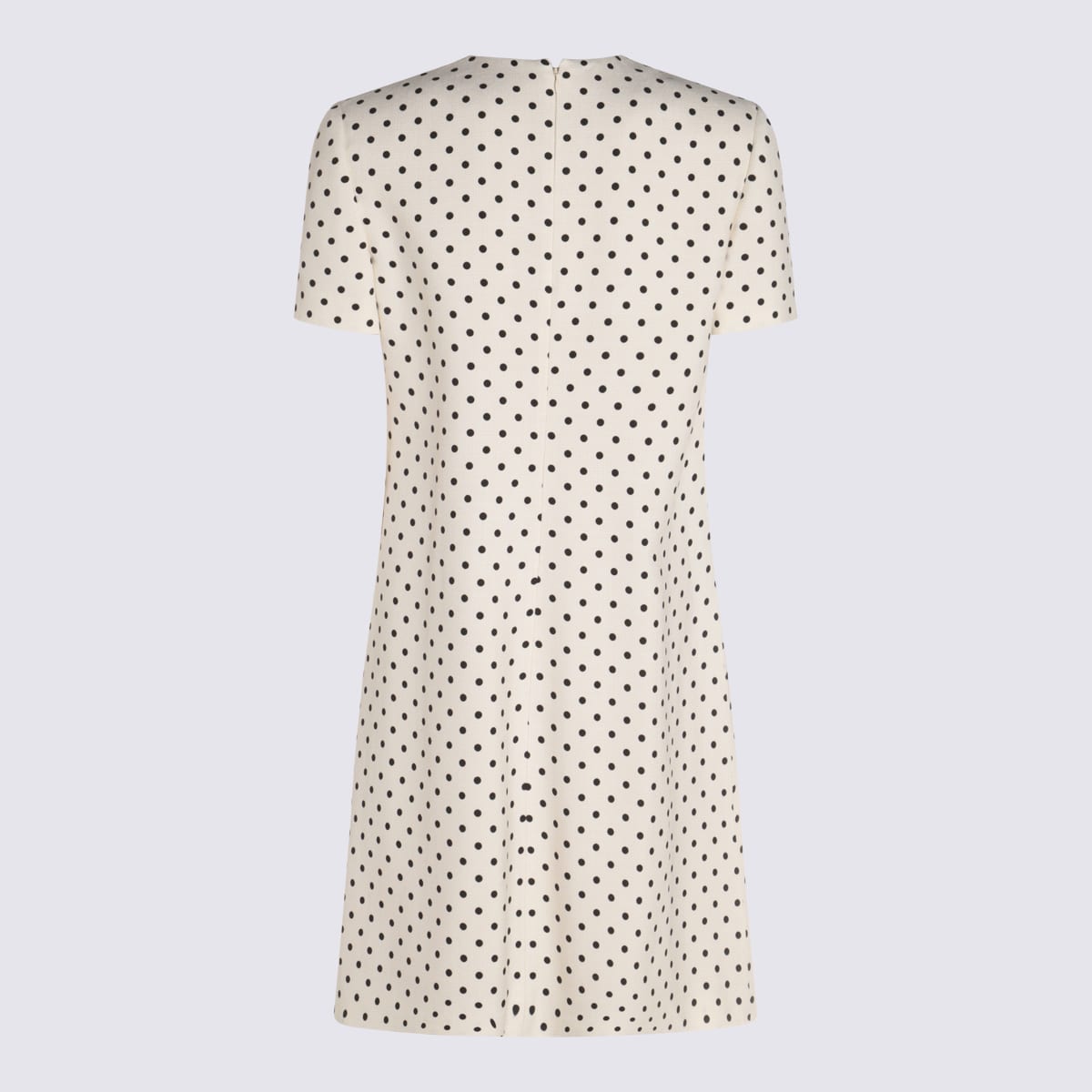 Valentino Garavani Polka Dot Satin Bow Tweed Shift Dress In White