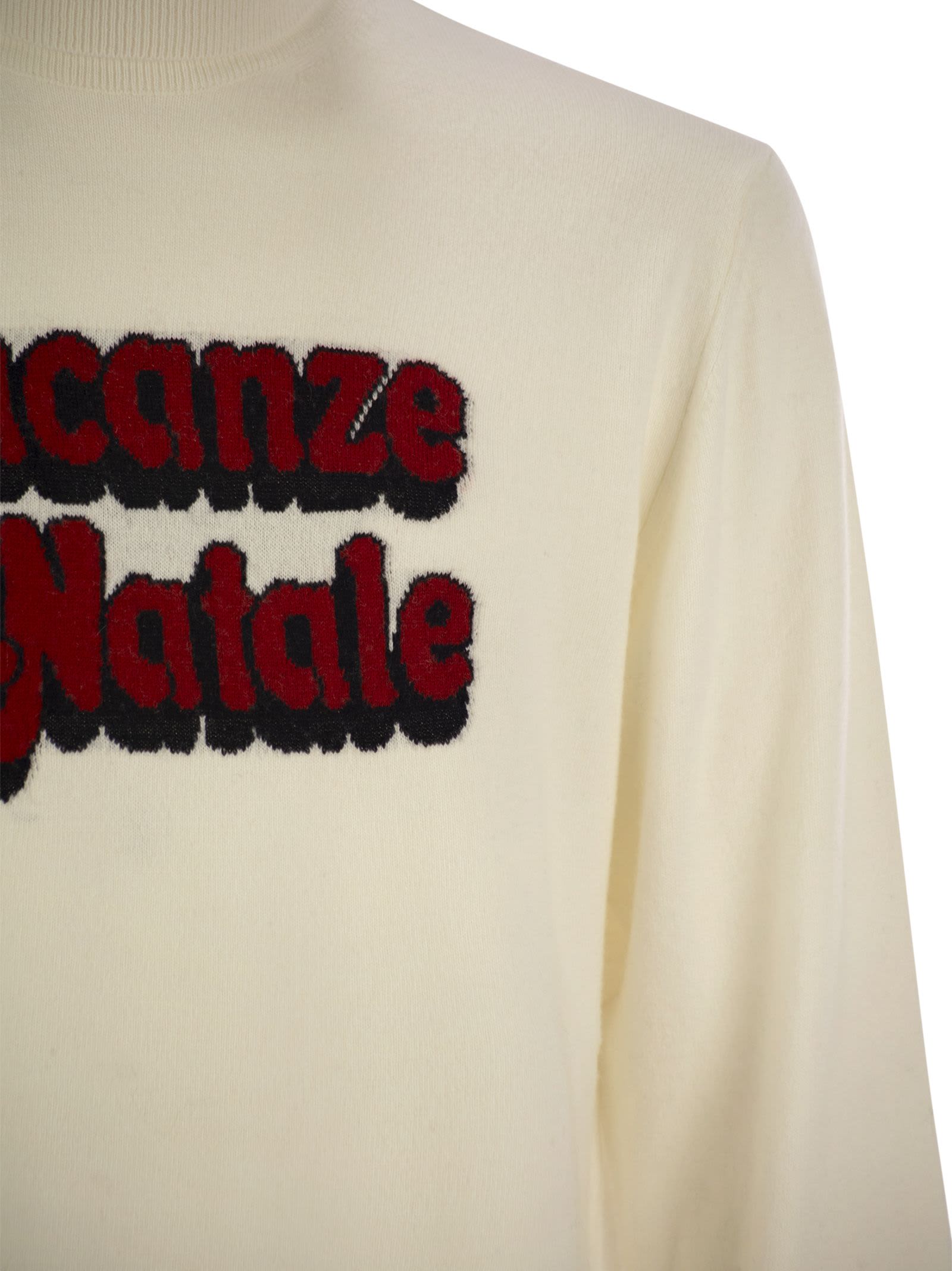 Mc2 Saint Barth Wool And Cashmere Blend Turtleneck Sweater Vacanze Di Natale In White