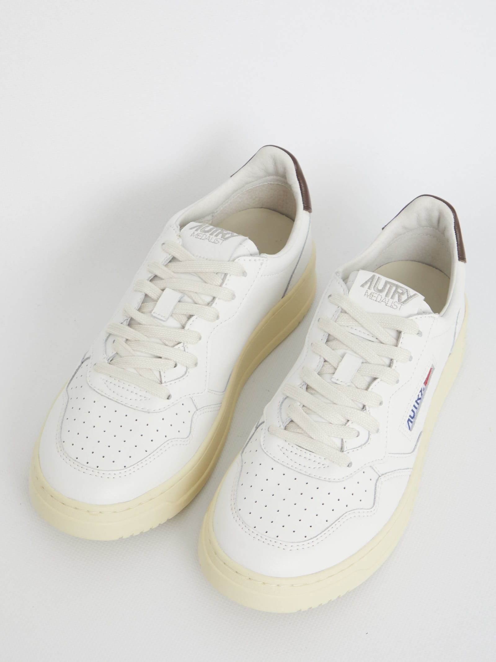 Shop Autry Medalist White And Brown Sneakers In Bianco