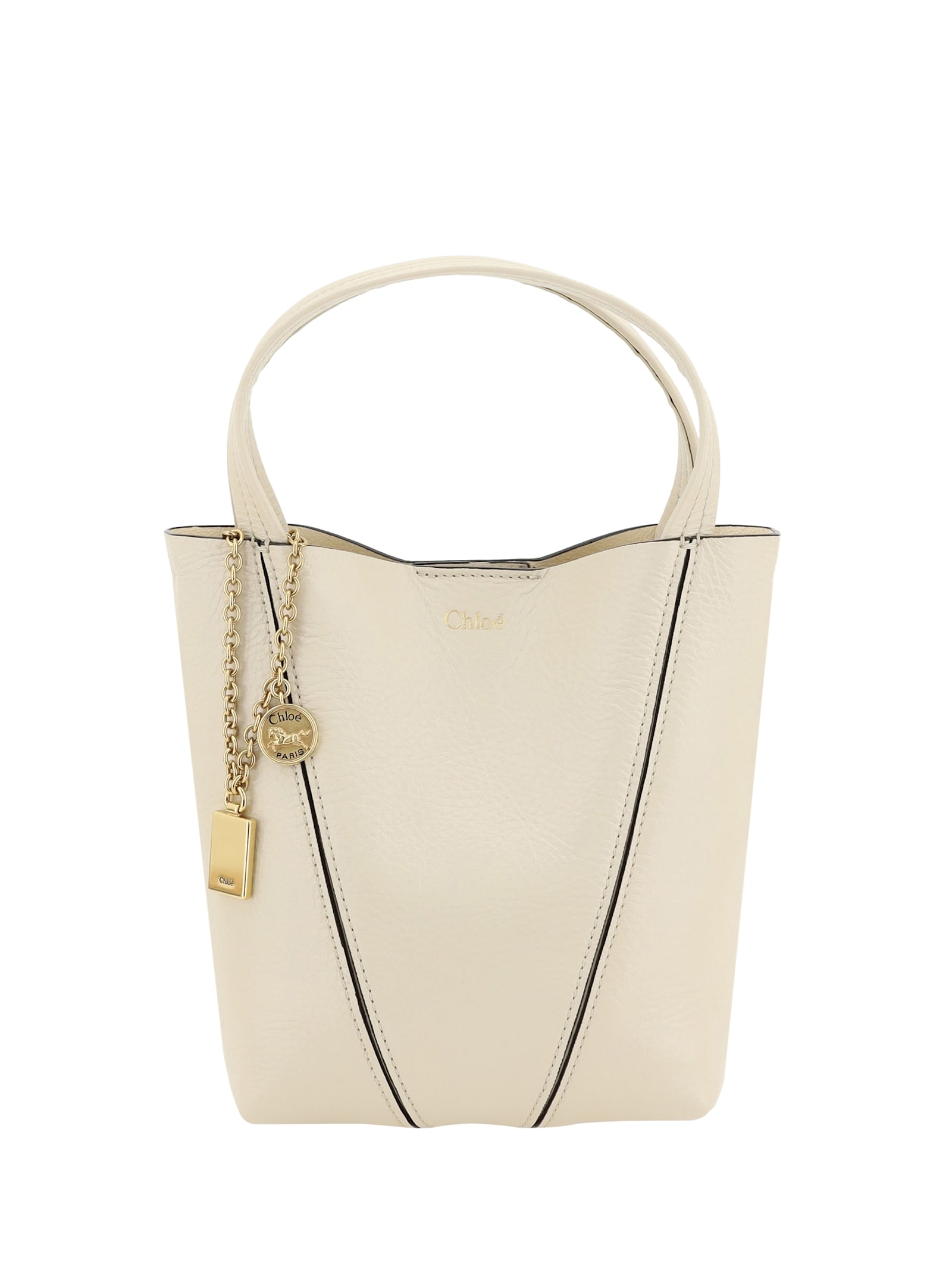 Chloé Spin Garnet Leather Small Tote Bag In Neutral