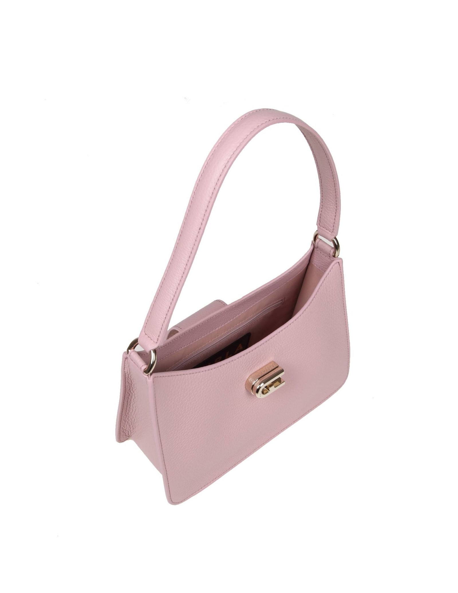 Shop Furla 1927 S Shoulder Bag In Pink Soft Leather In Gold