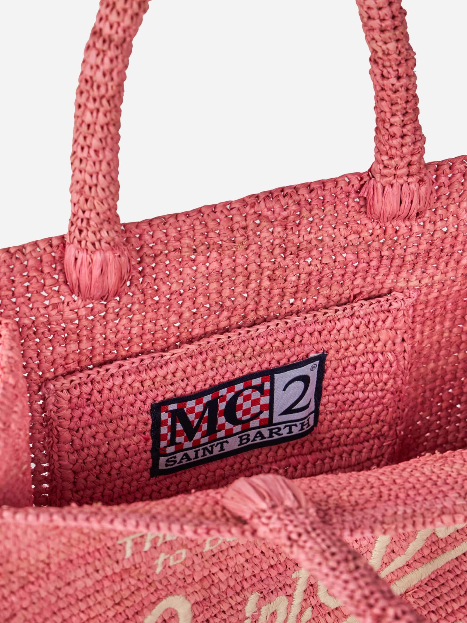 Shop Mc2 Saint Barth Pink Colette Raffia Handbag With Embroidery