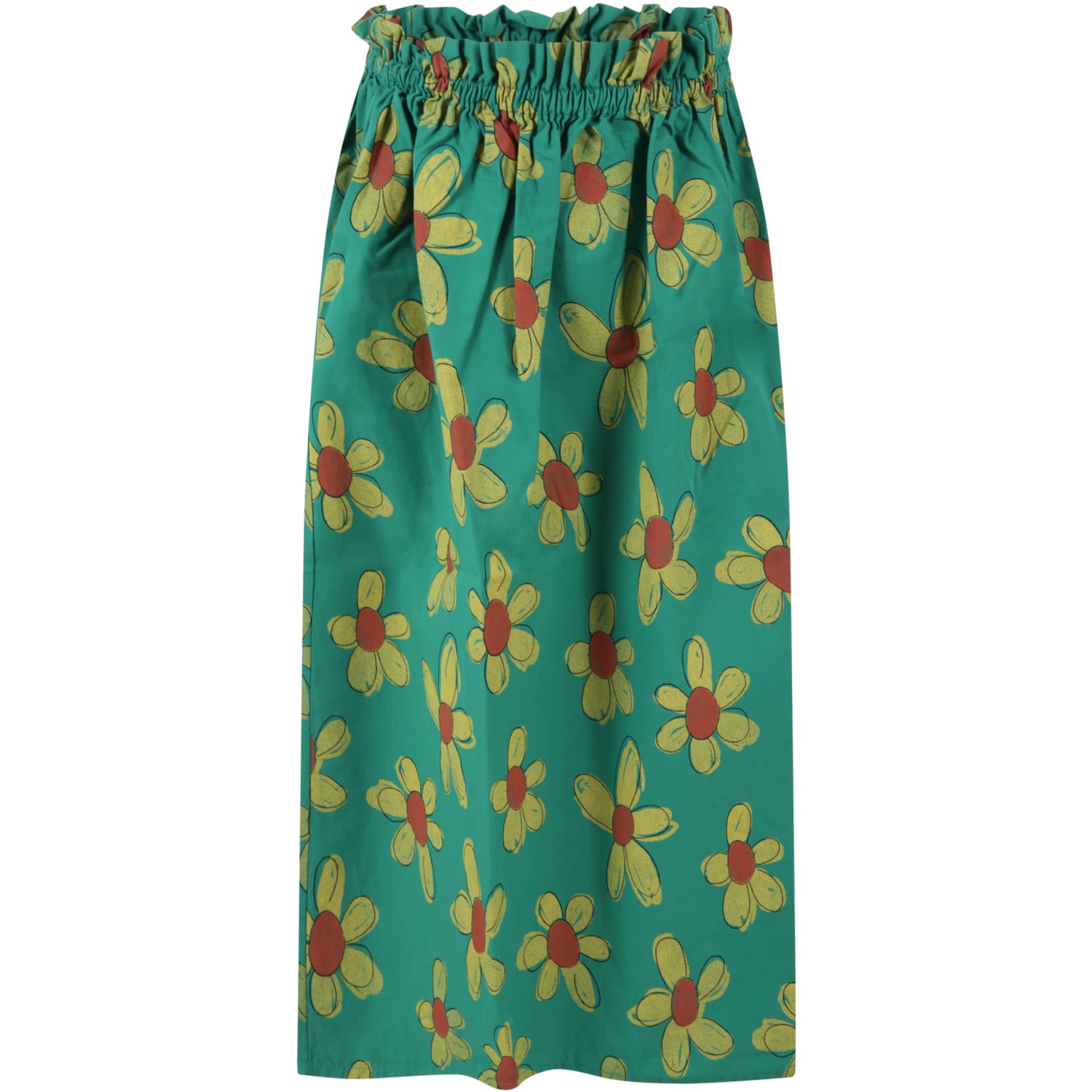 The Animals Observatory Green Skirt For Girl With Yellow Flowers