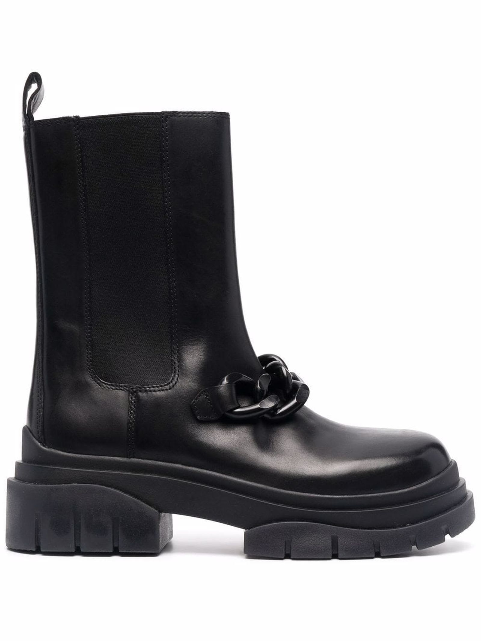 Ash Black Leather Storm Chain Ankle Boots