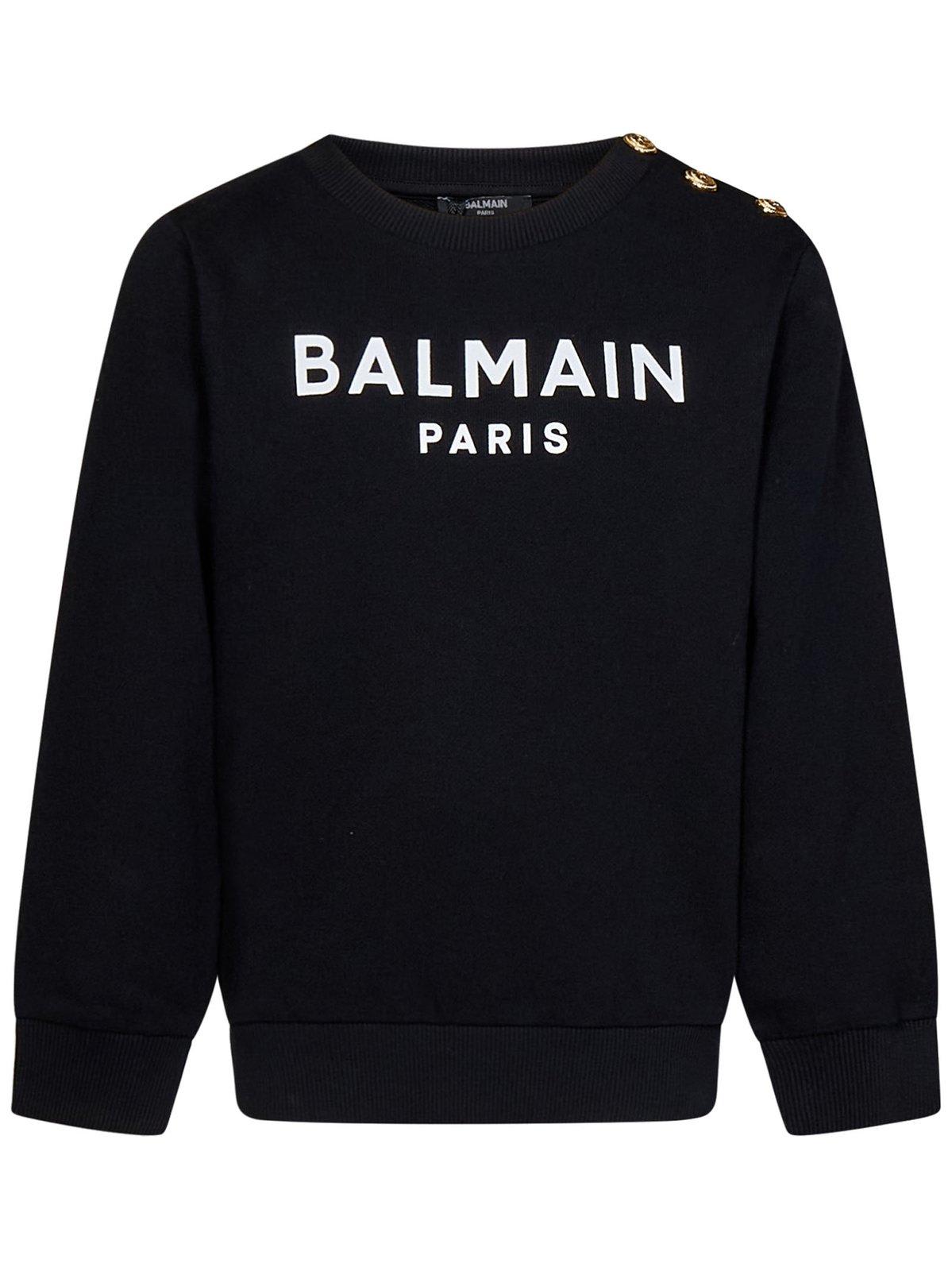 Balmain Logo Printed Crewneck Sweatshirt In Black