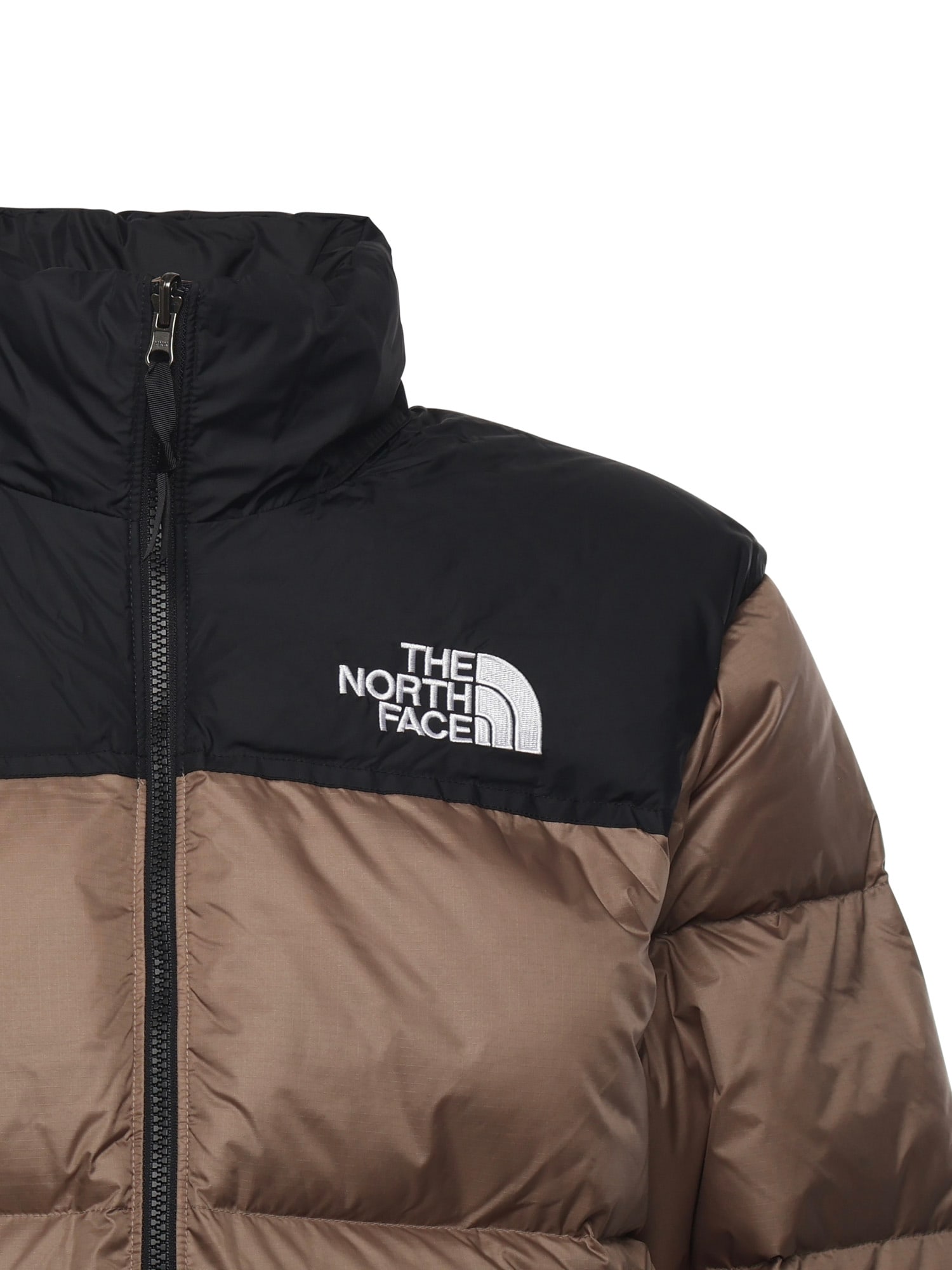 The North Face Beige And Black Short Down Jacket With Logo  In Brown