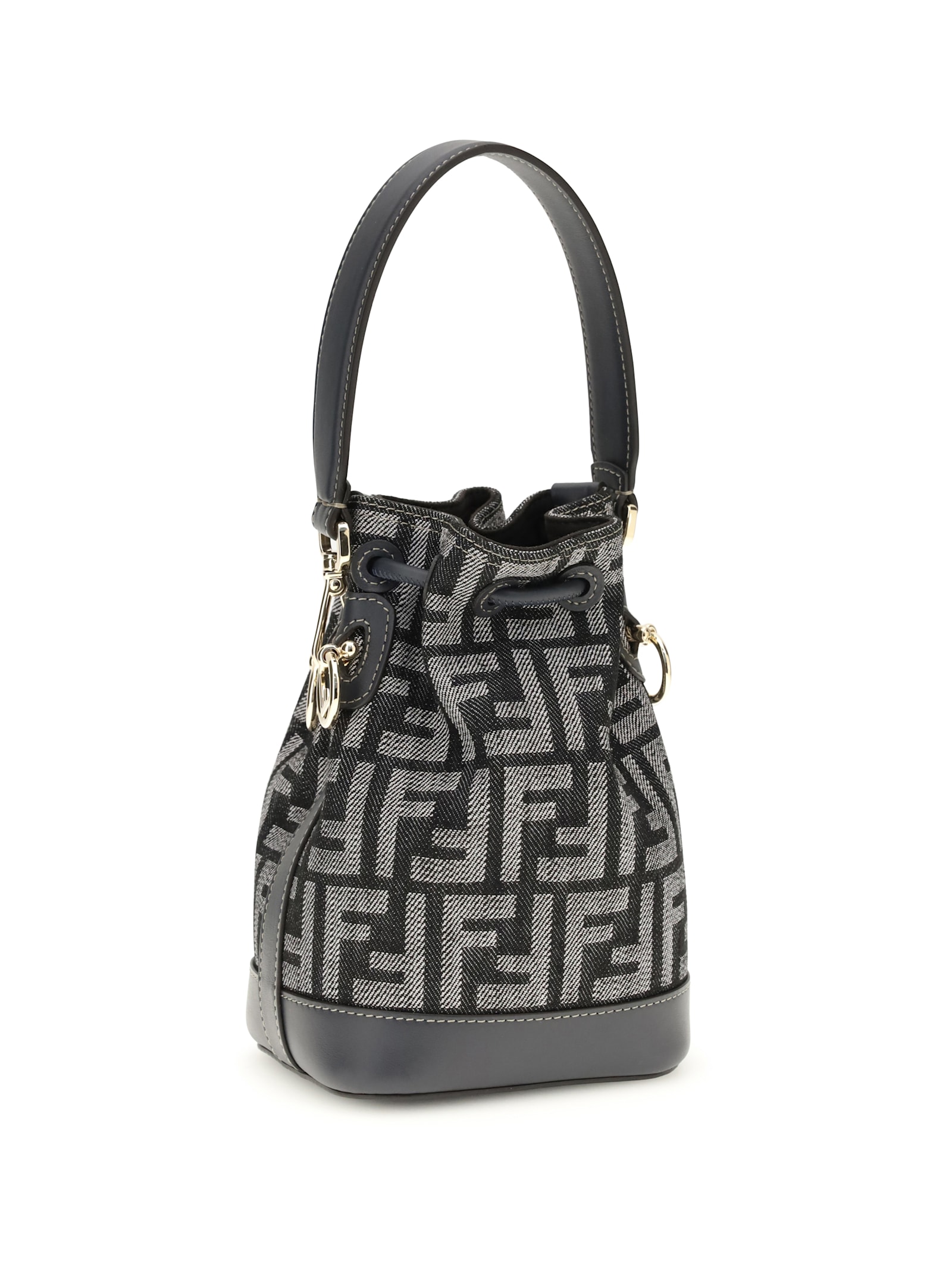 Fendi Women Mini Denim Effect Ff Jacquard Mon Tresor Bucket Bag In Gray