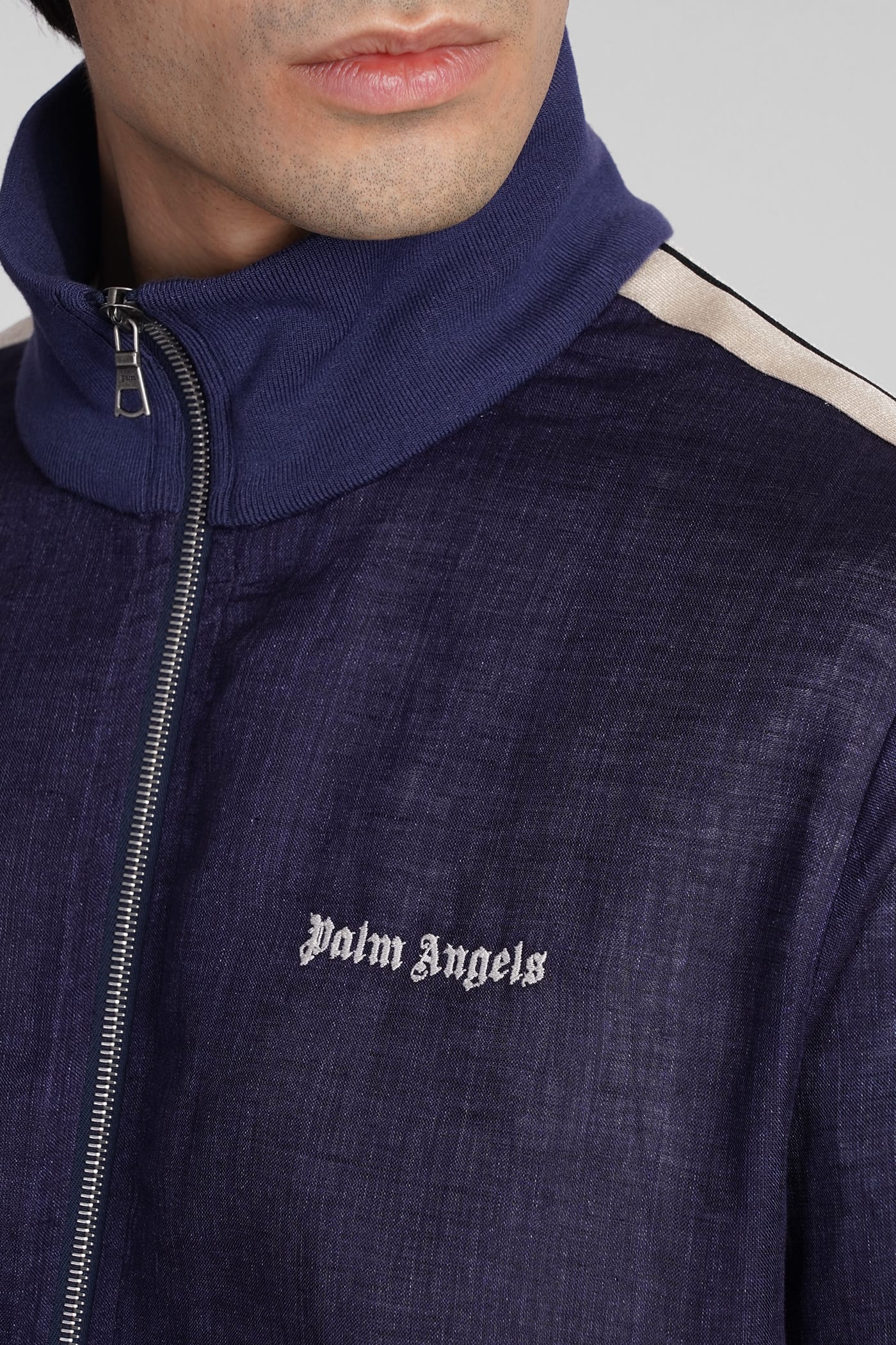 Shop Palm Angels Casual Jacket In Blue Linen