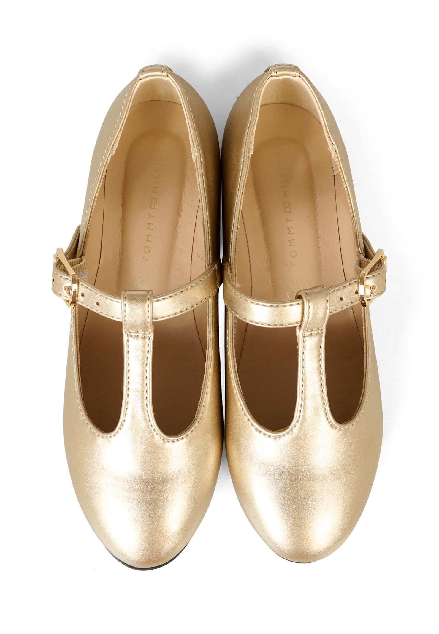 Tommy Hilfiger Golden Ballet Flats For Girl With Flag In Gold