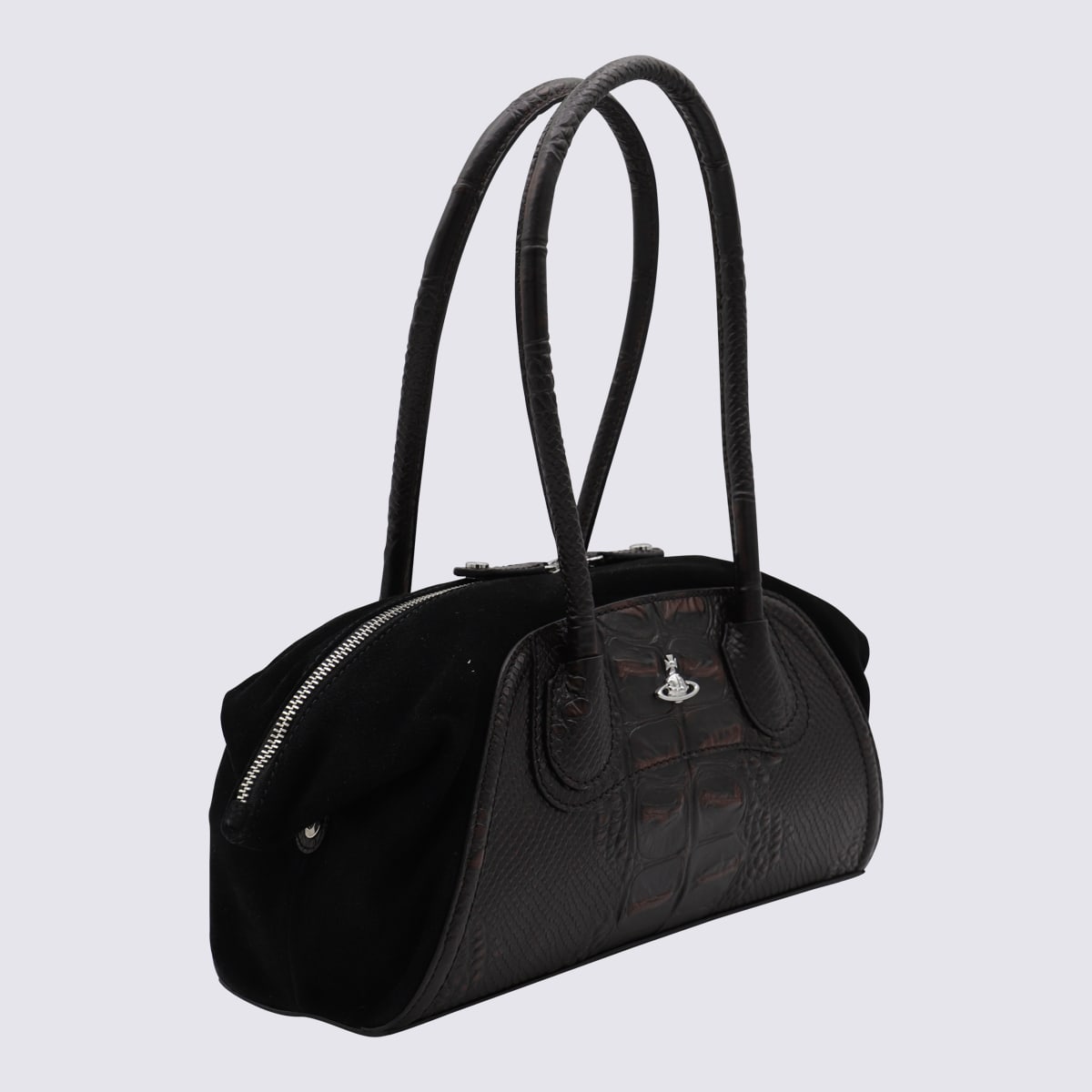 Vivienne Westwood Two-tone Leather And Suede Small Shirley Shoulder Bag In Brown