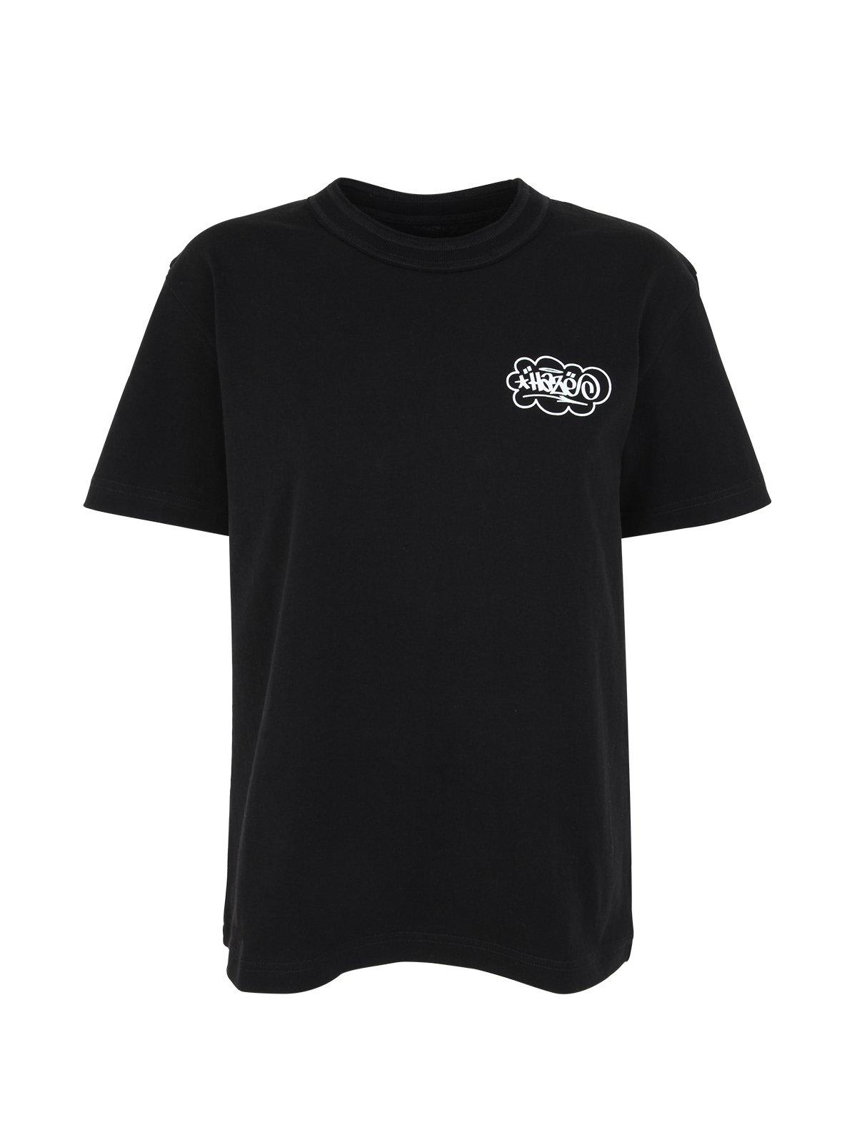 Sacai Slogan Printed Crewneck T-shirt In Black