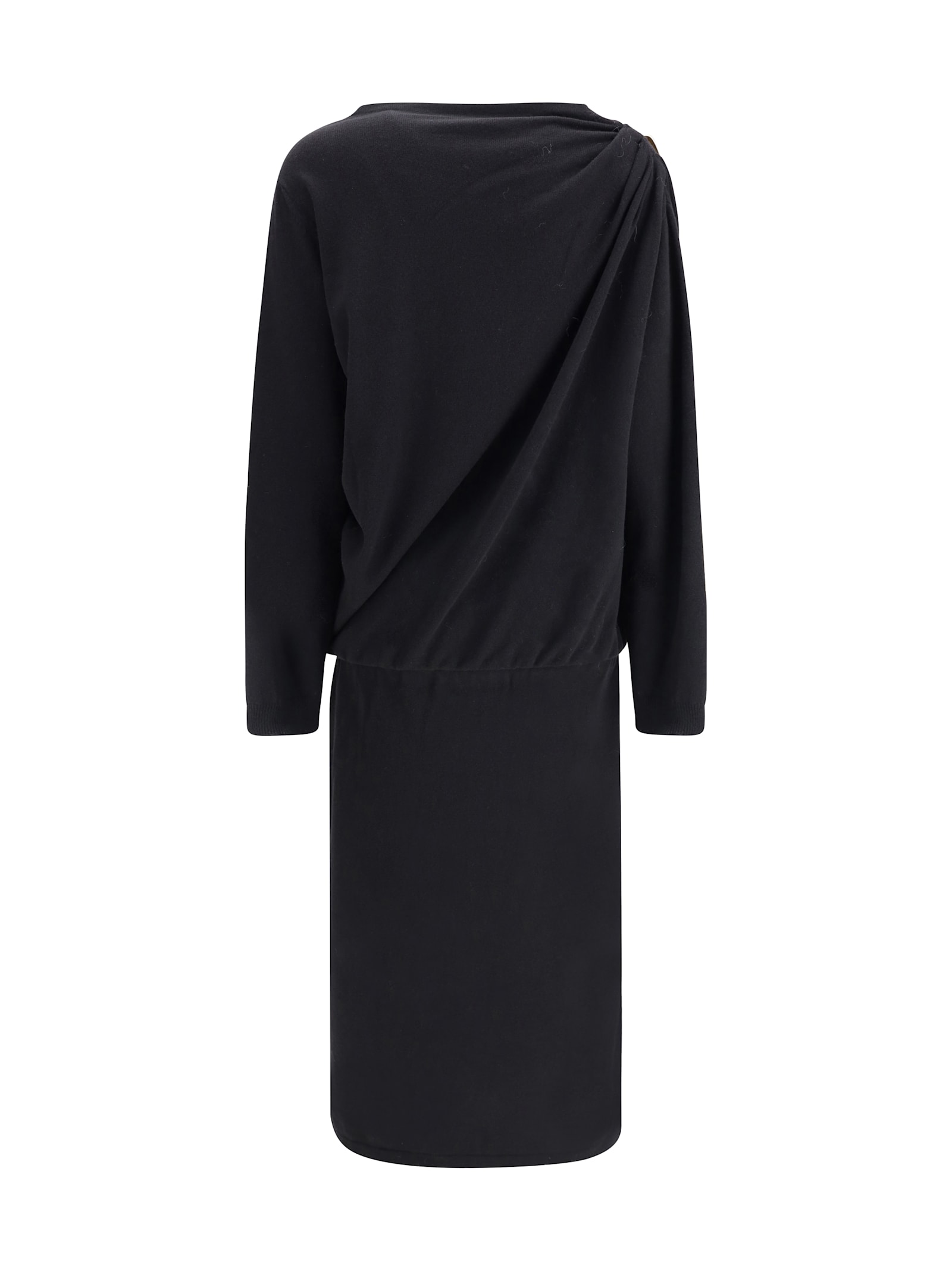 Fabiana Filippi Fitted Midi Dress With Draped Bodice And Gold Detail In Black