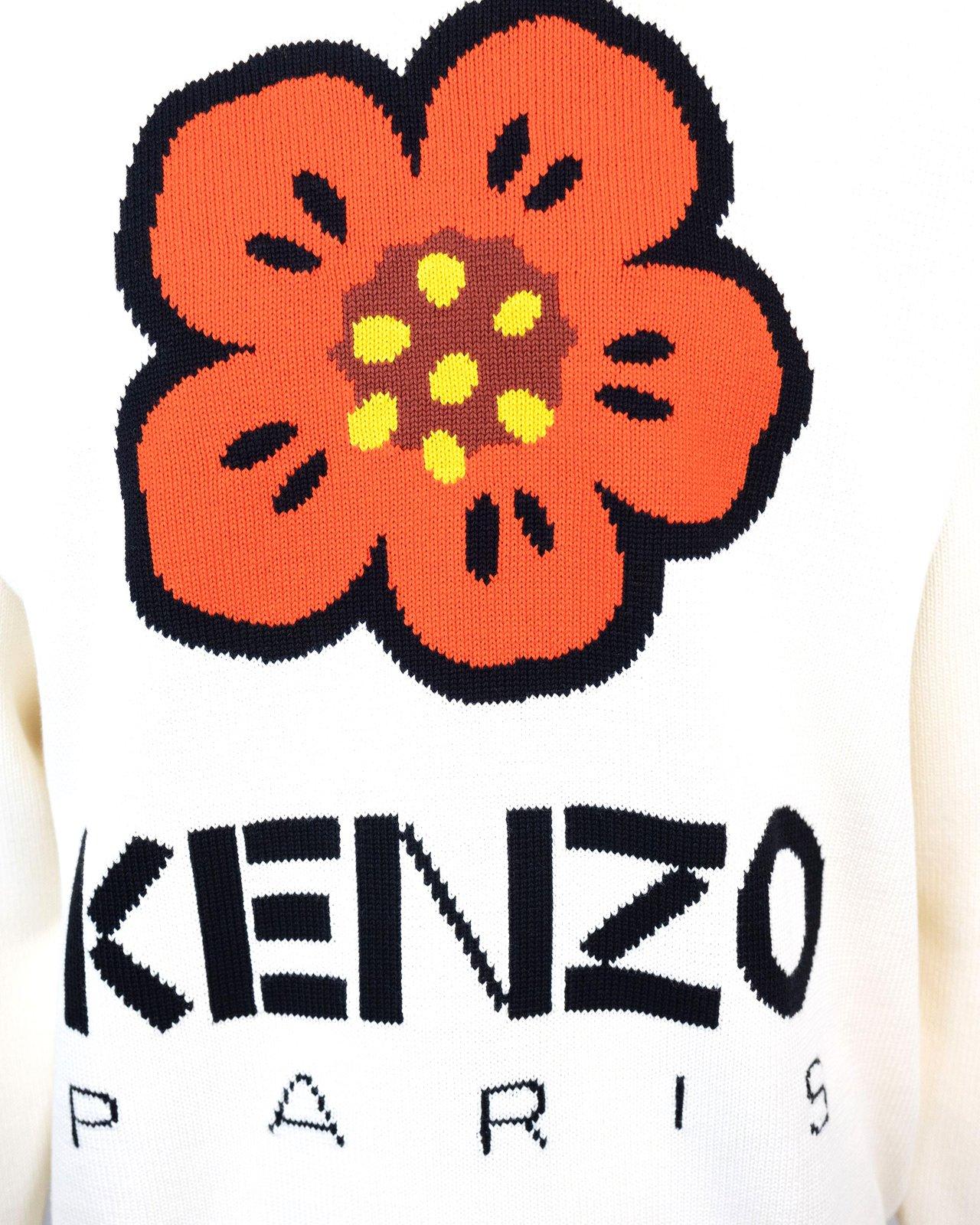 Shop Kenzo Boke Flower Logo Intarsia Crewneck Jumper  In Cream