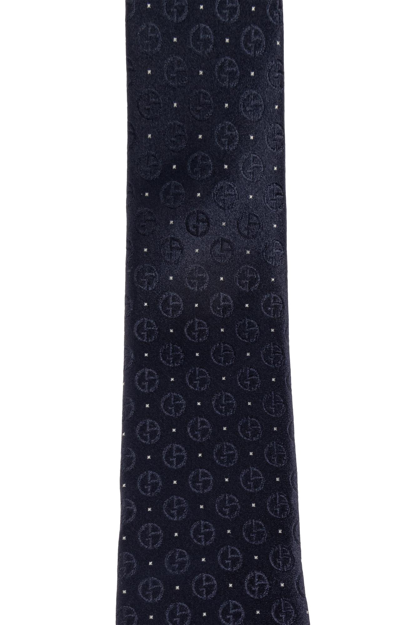 Giorgio Armani Signature Logo Pattern Silk Tie In Black