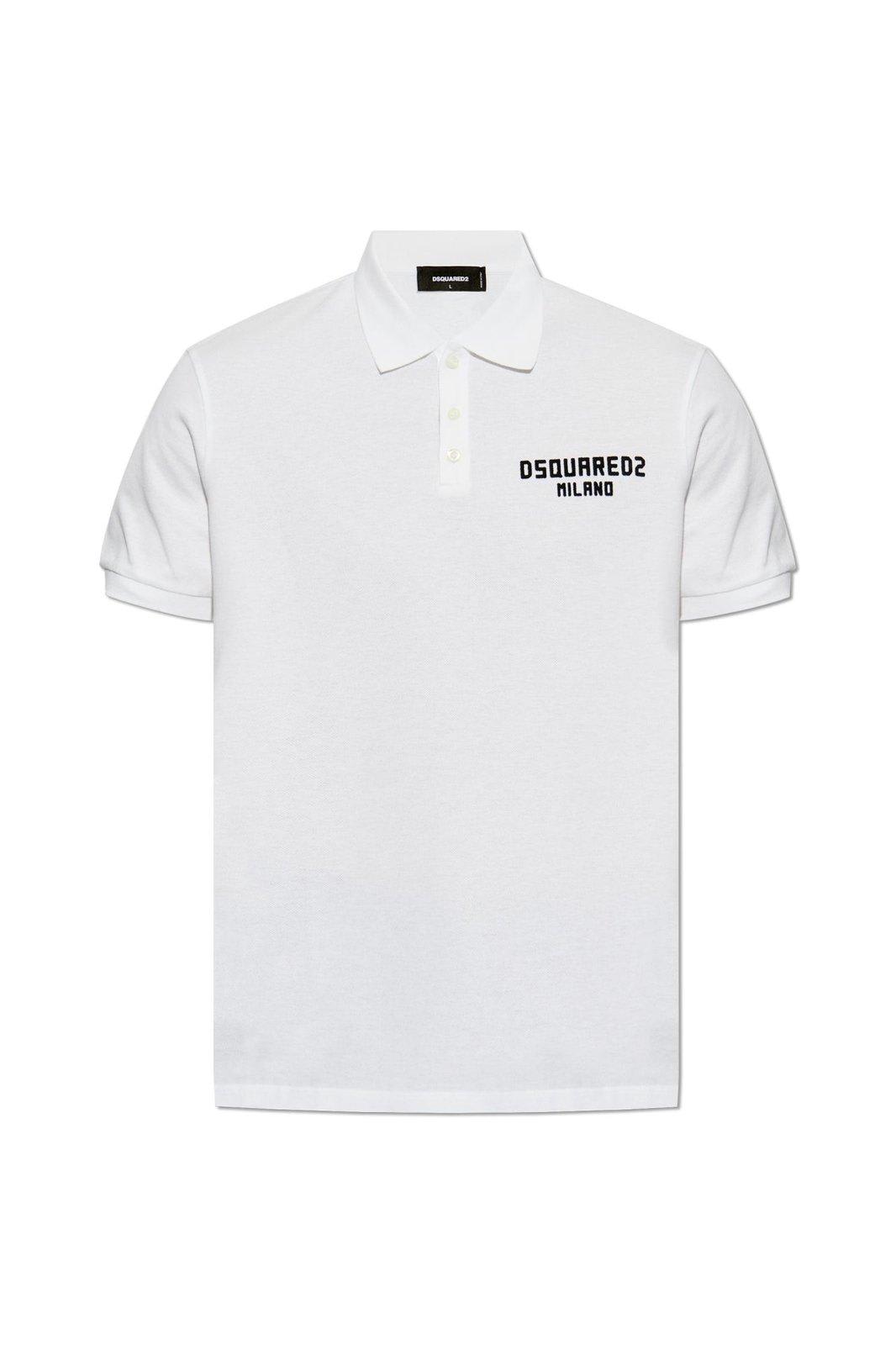 Shop Dsquared2 Logo Detailed Short-sleeved Polo Shirt In White + Black Print