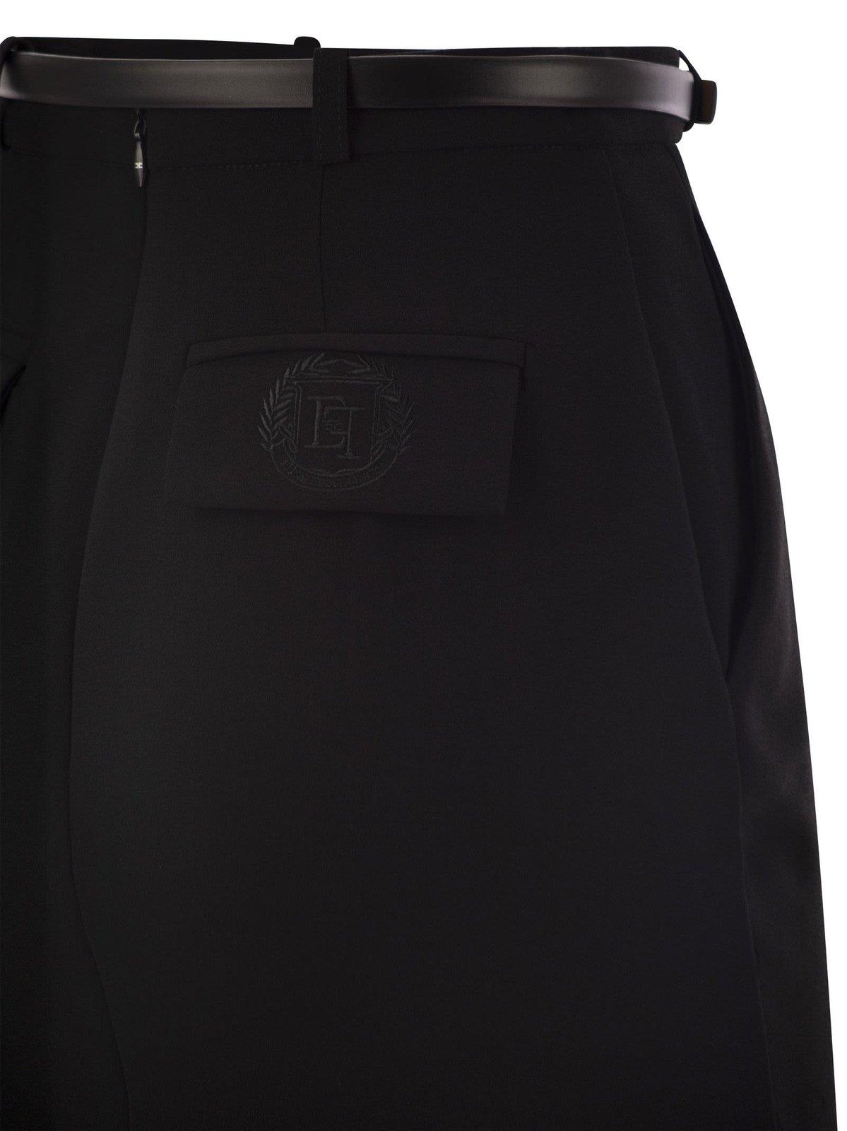 Shop Elisabetta Franchi Logo-embroidered Belted Mini Skirt In Black