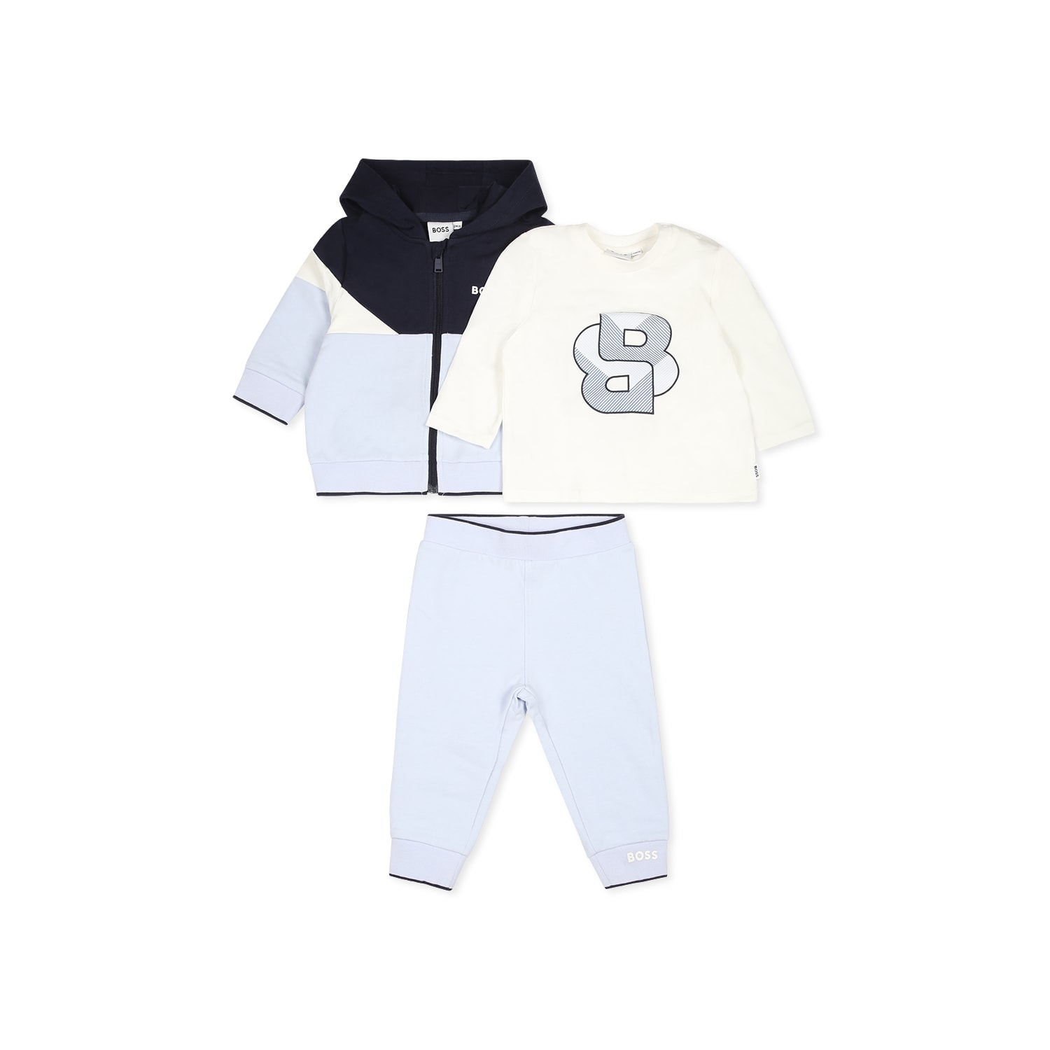 Hugo Boss Light Blue Suit For Baby Boy With Logo In Light Blue