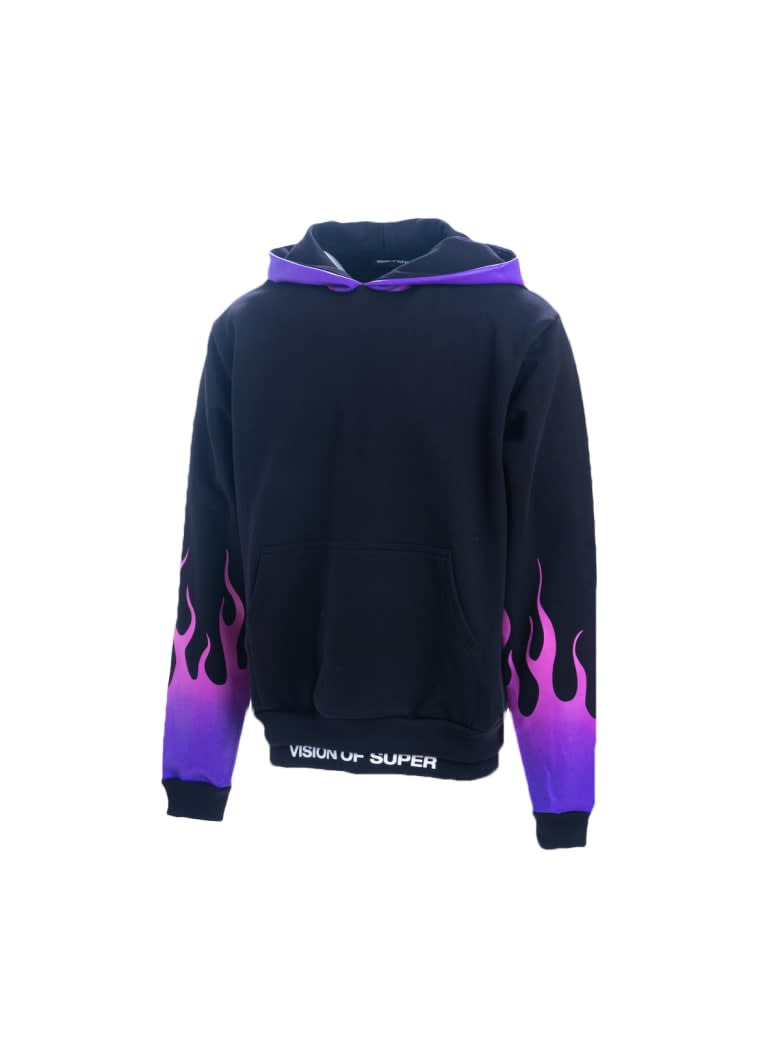 Vision of Super Black Hoodie With Purple Shaded Flames