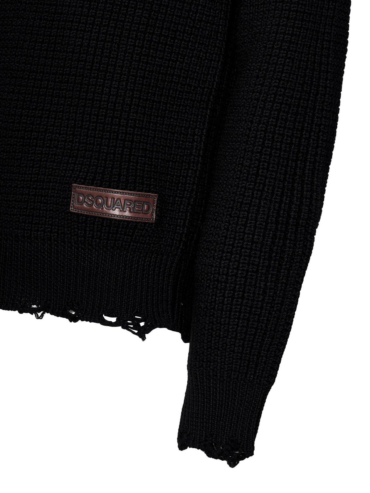 Shop Dsquared2 Distressed Knitted Jumper In Black