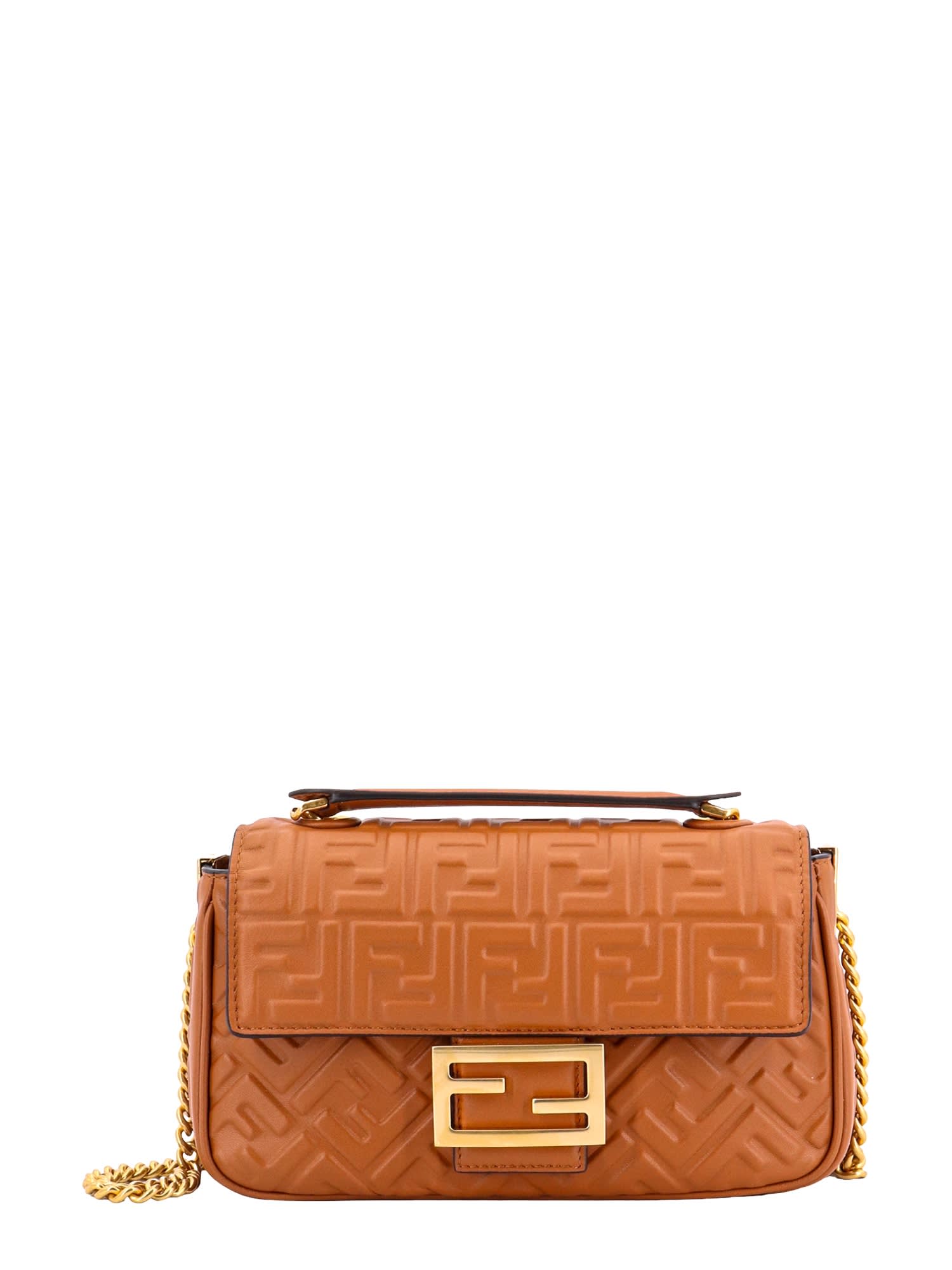 Shop Fendi Baguette Shoulder Bag In Brown