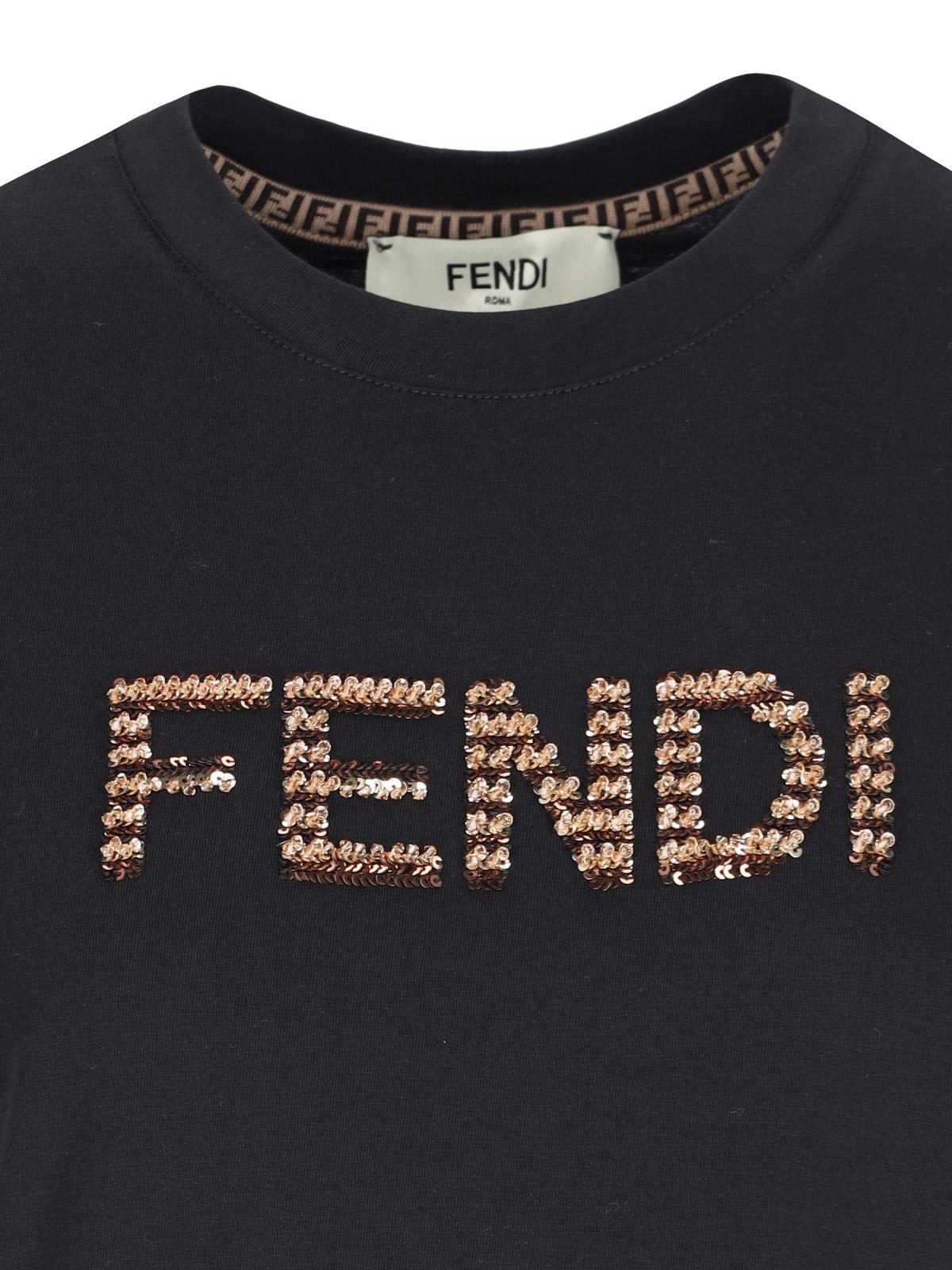 Shop Fendi Sequins Logo T-shirt In Black