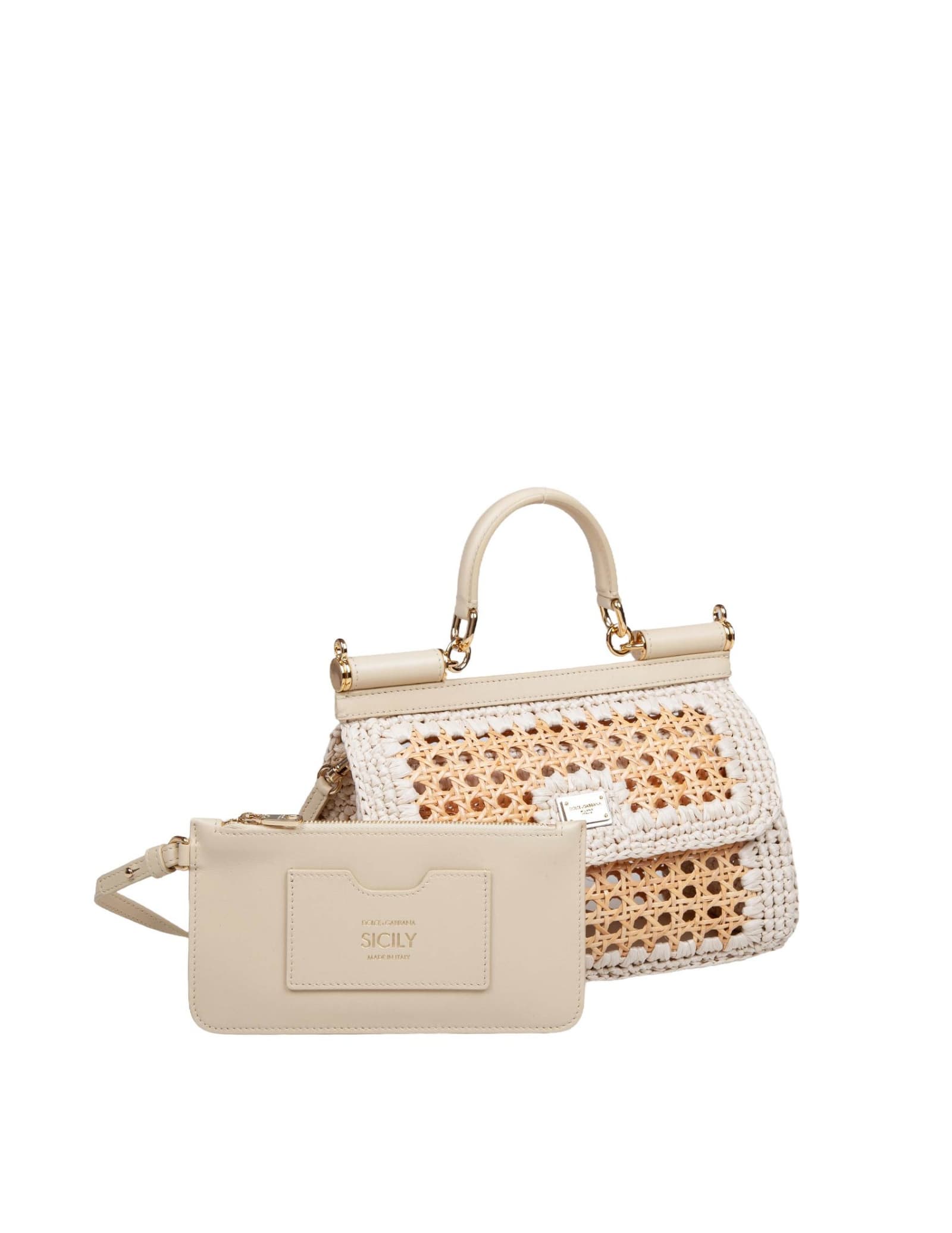 Shop Dolce & Gabbana Sicily Extended Handbag In Beige Straw In Natural