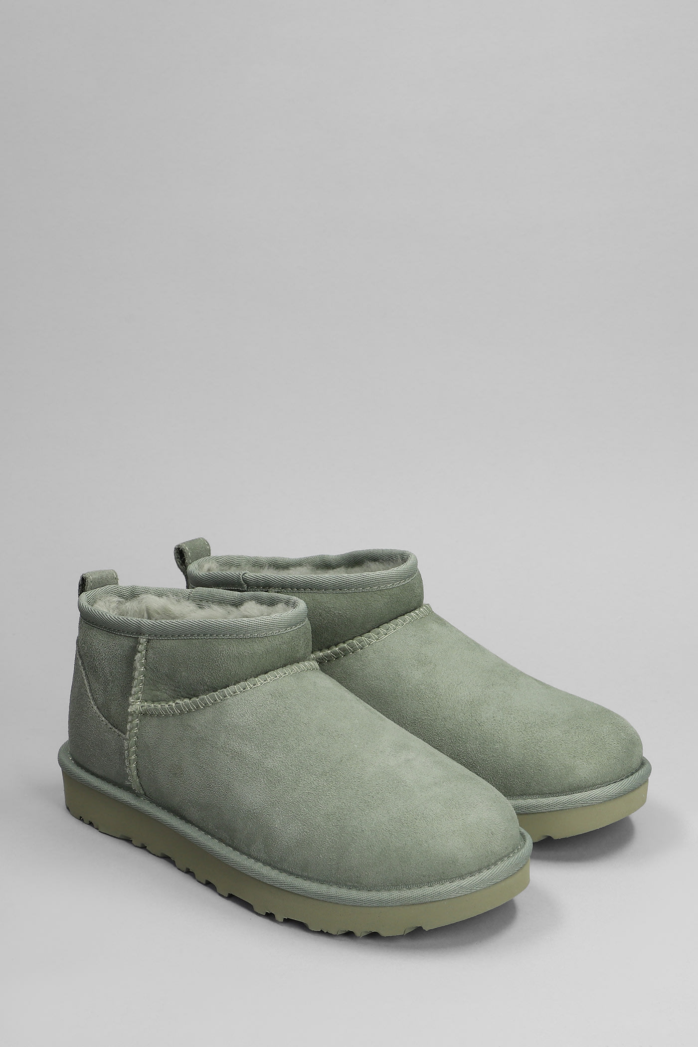 Shop Ugg Classic Ultra Mini Low Heels Ankle Boots In Green Suede