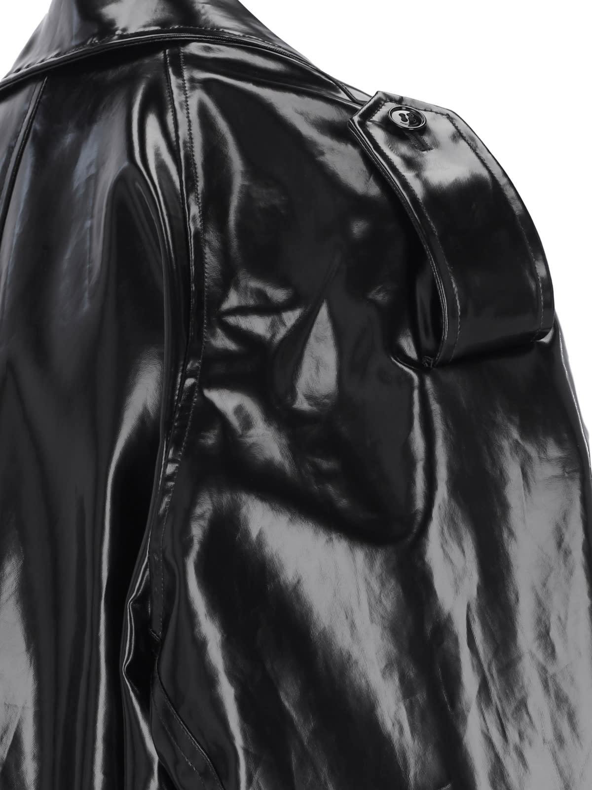 Saint Laurent Patent Double-breasted Coat In Black