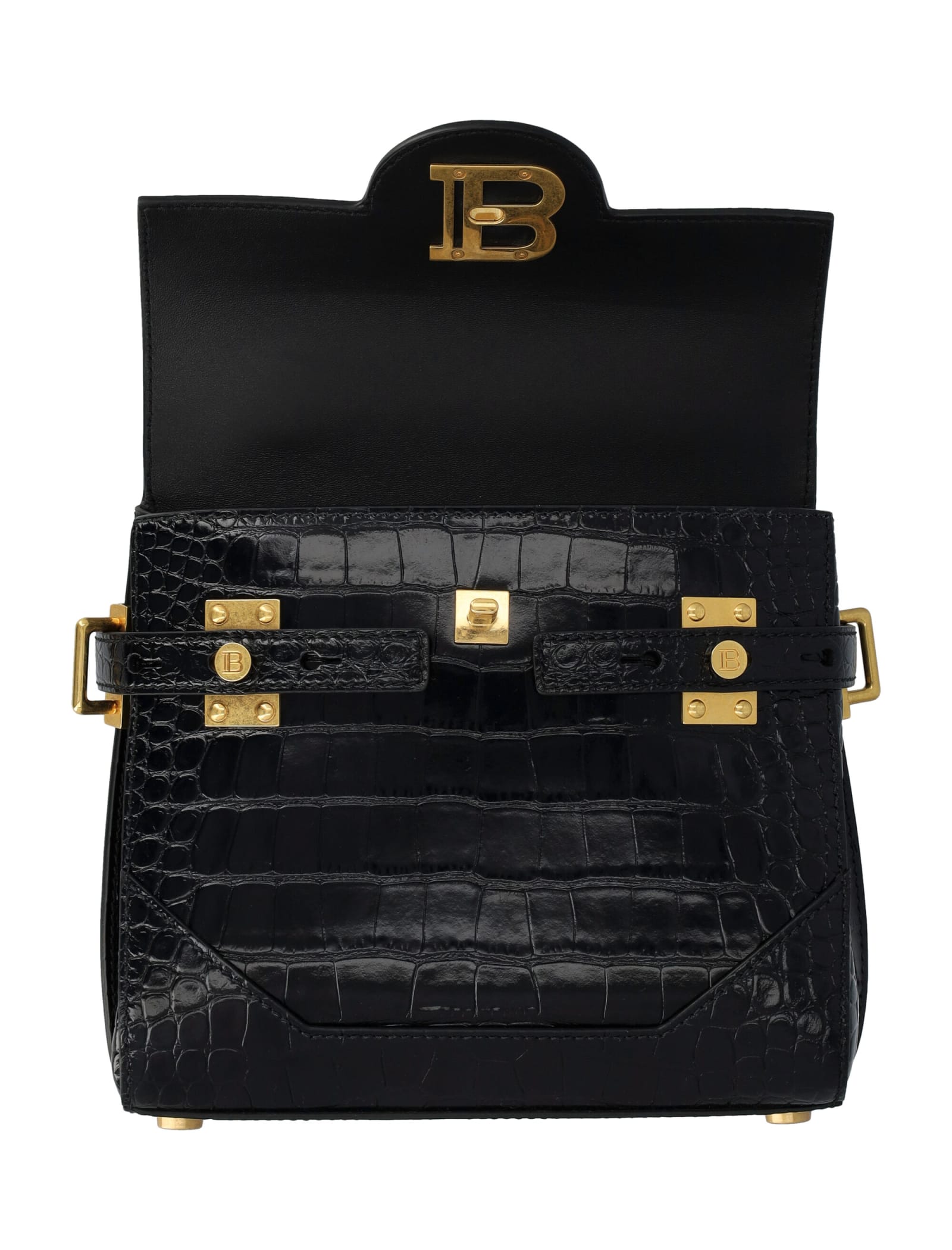 Shop Balmain Bbuzz 23 Bag In Crocodile Effect In Black