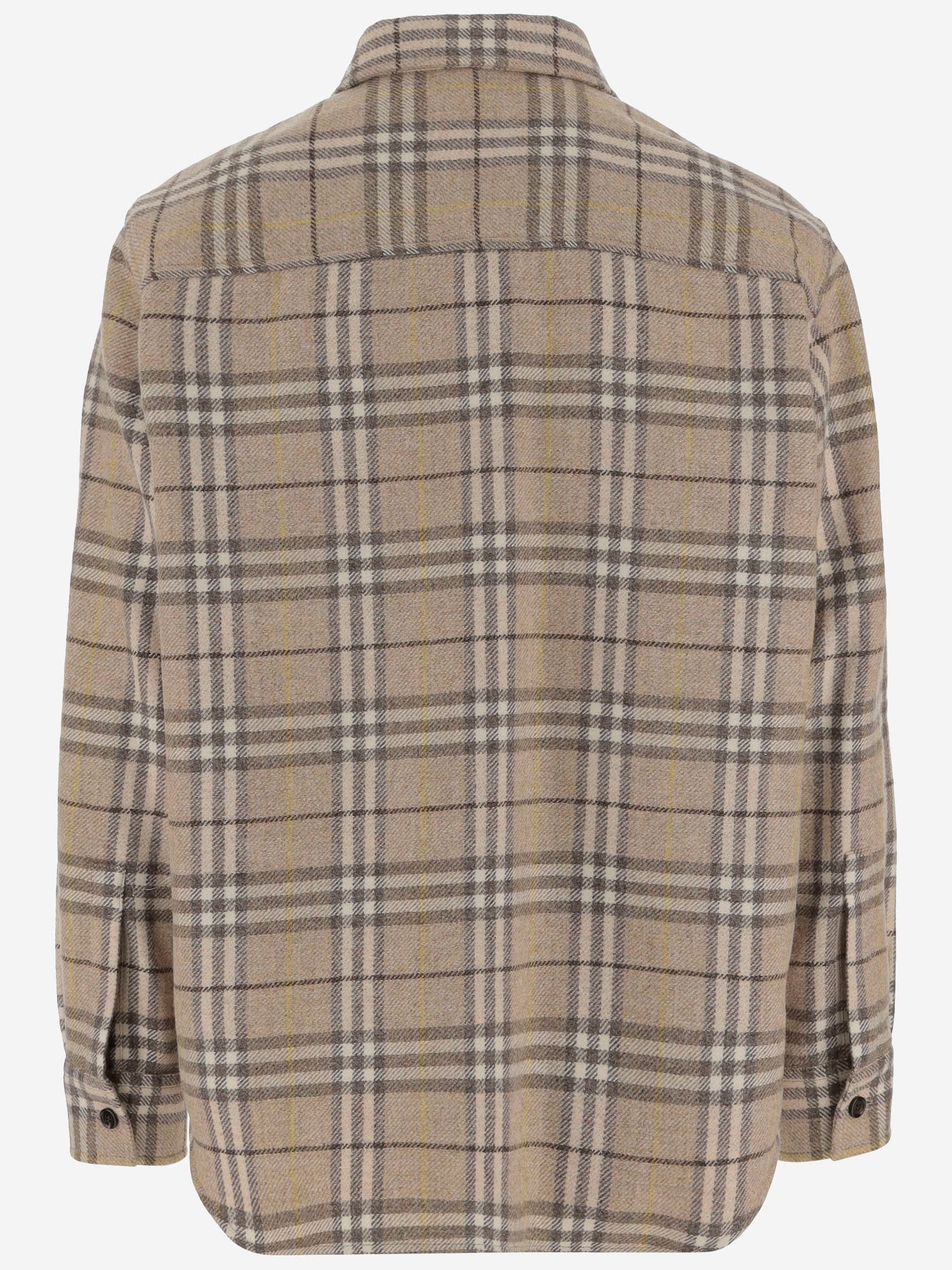 Burberry Check Pattern Wool Shirt In Beige