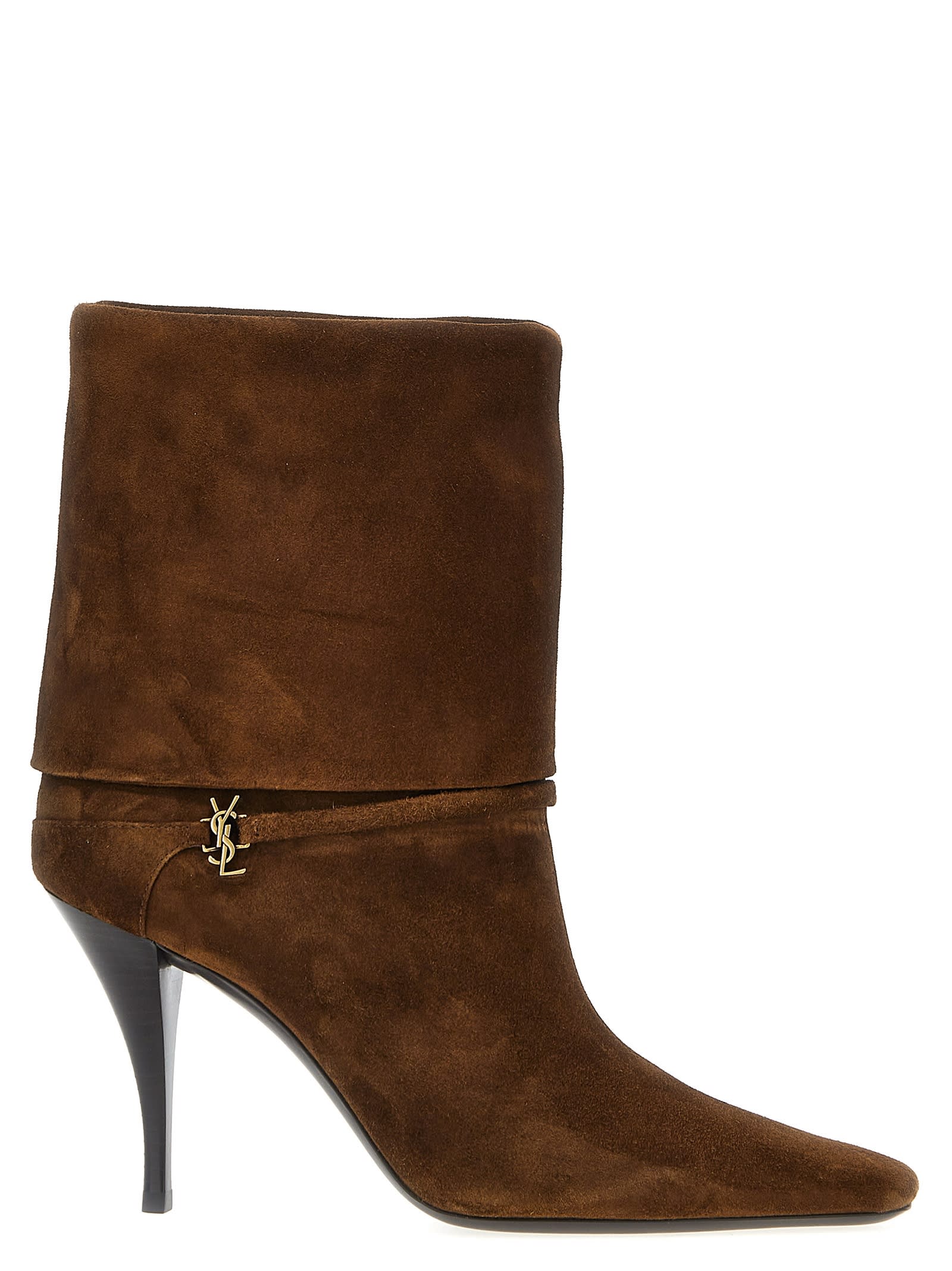 Shop Saint Laurent Ricky Ankle Boots In Beige