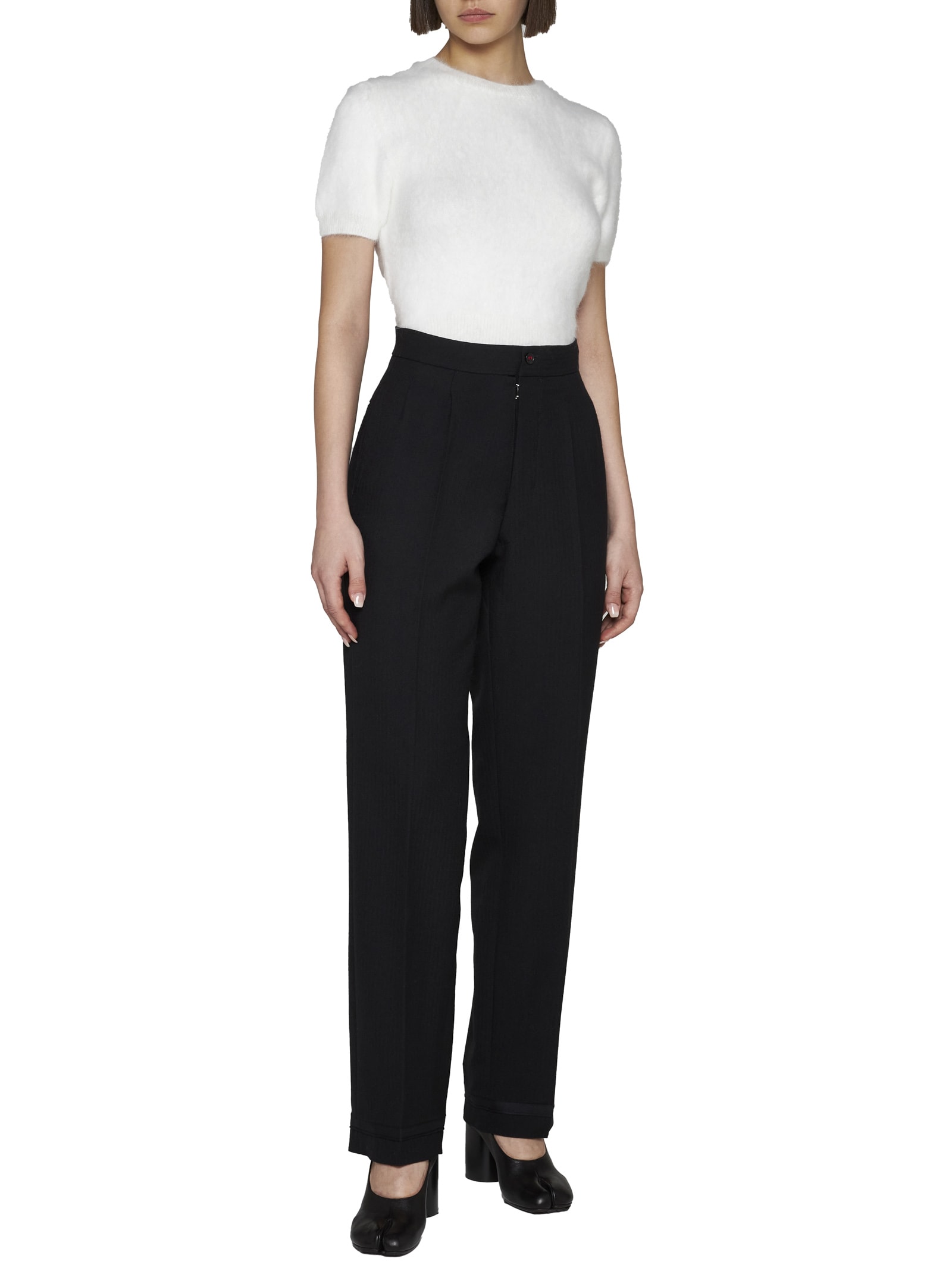 Maison Margiela Herringbone Wool Pleated Trousers In Black