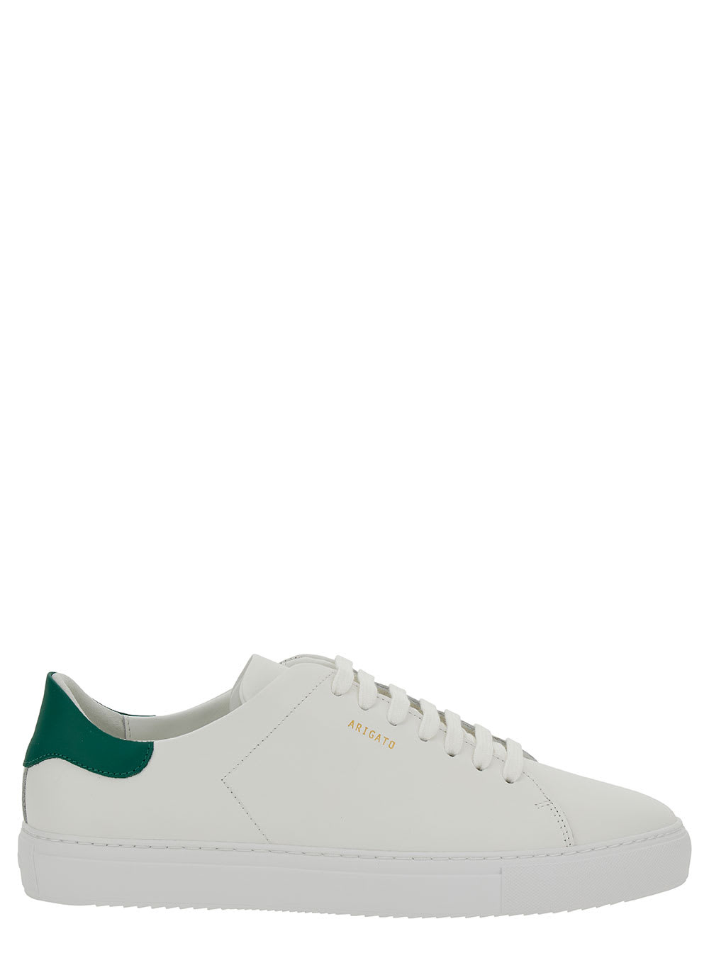 Shop Axel Arigato Clean 90 White Low Top Sneakers With Laminated Logo In Leather Man In White/green