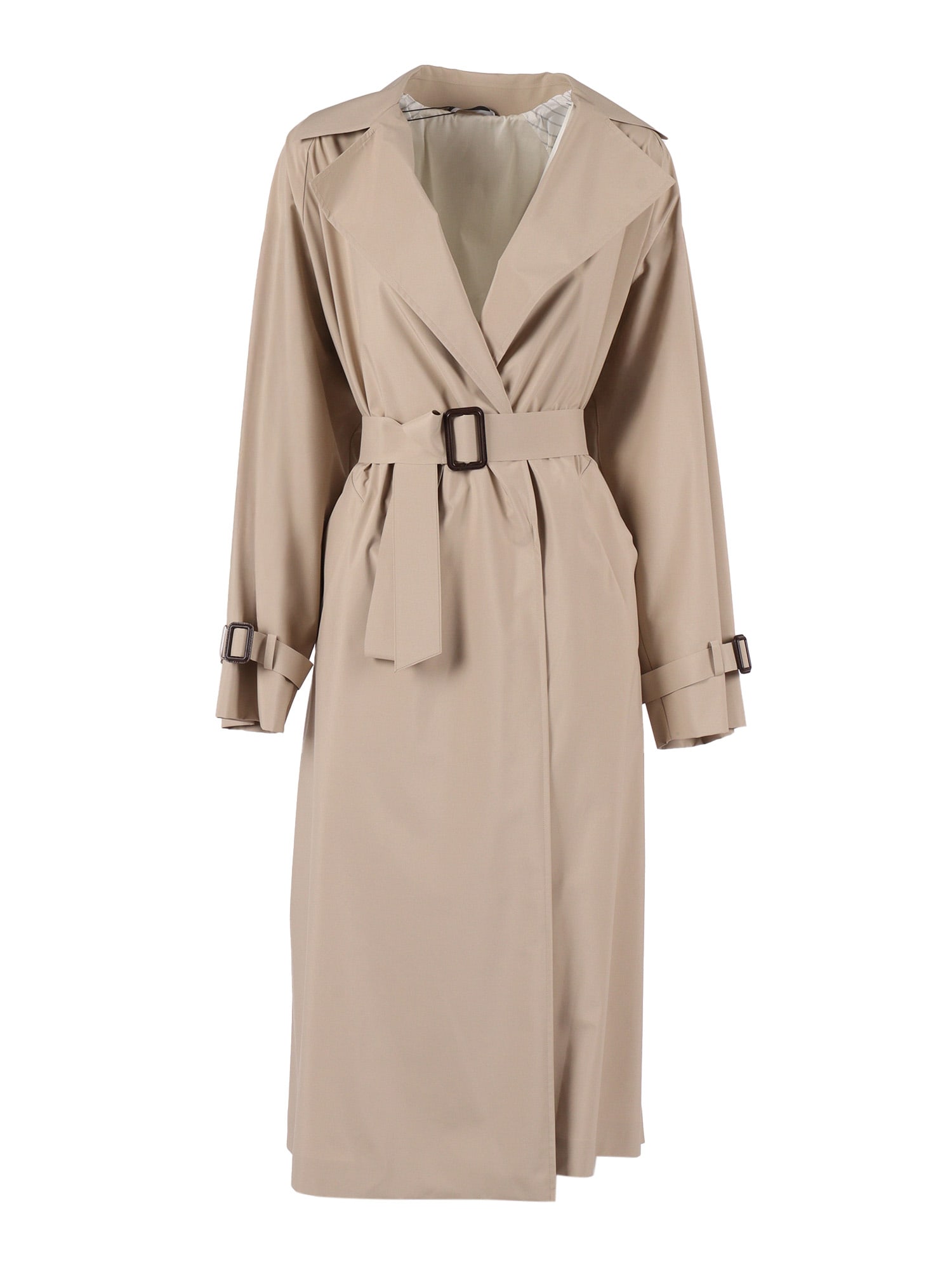 Weekend Max Mara Max Mara Weekend Long Waterproof Jacket In Barley With Belt In Neutral