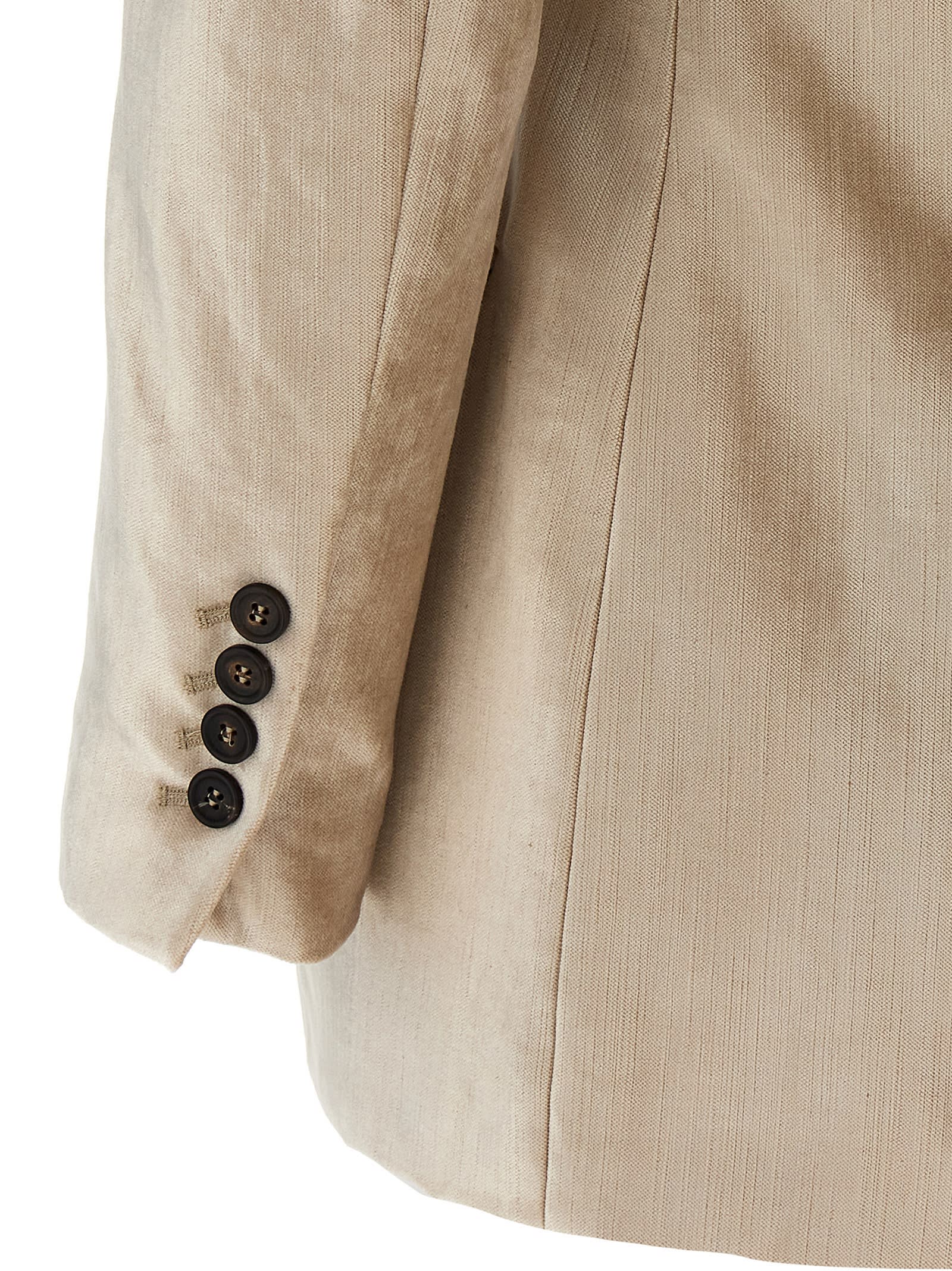 Shop Brunello Cucinelli Double-breasted Velvet Blazer In Beige