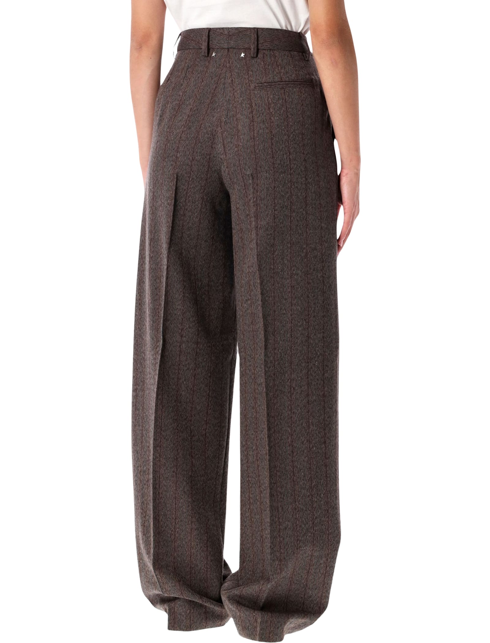 Golden Goose Brown Pinstripe Wool Wide-leg Trousers In Brown