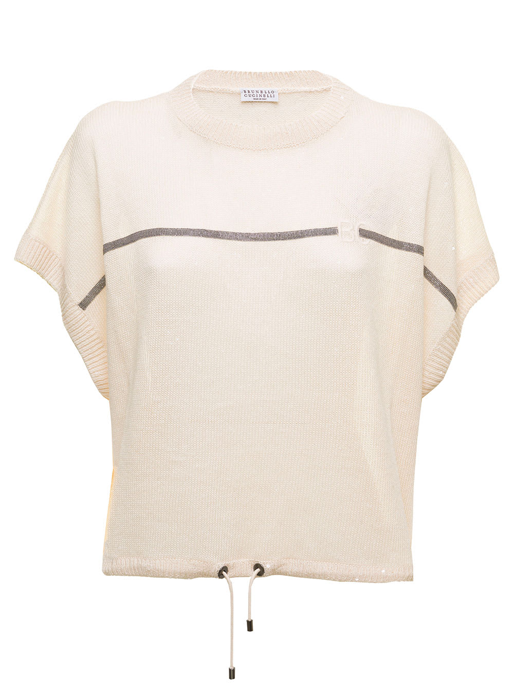 Brunello Cucinelli Linen And Silk T-shirt With Monile Detail Brunello Cucinelli Woman